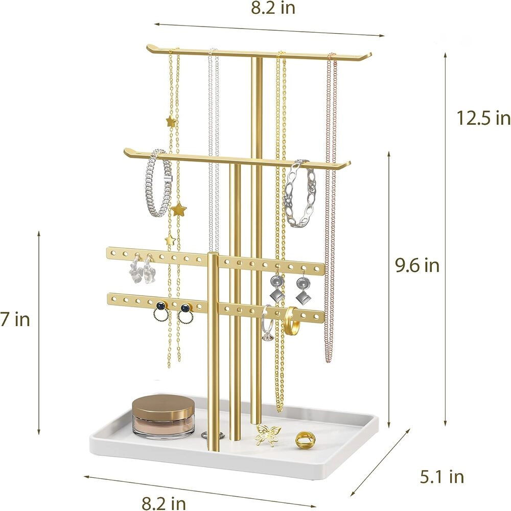 Novsight Trading Unisex 3-Tier Gold Jewelry Organizer Stand