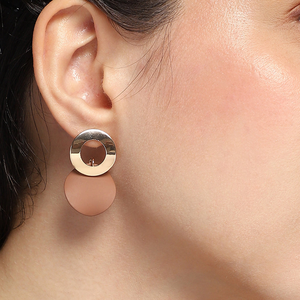 SOHI Women's Mocha Brown Circular-Plate Drop Earrings
