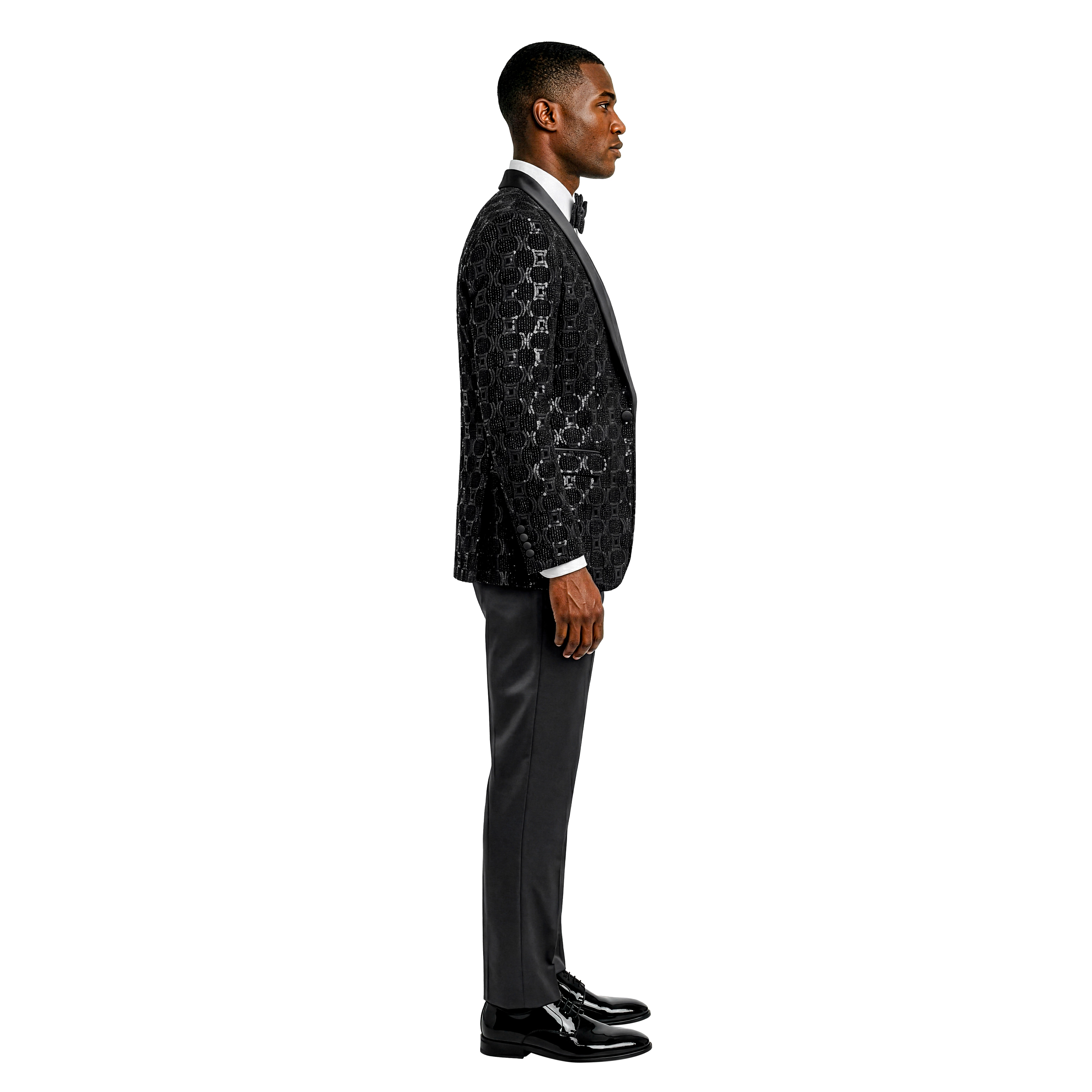Tazzio Men’s Skinny Fit Sequin Shawl Collar 3pc Fashion Tuxedo Set