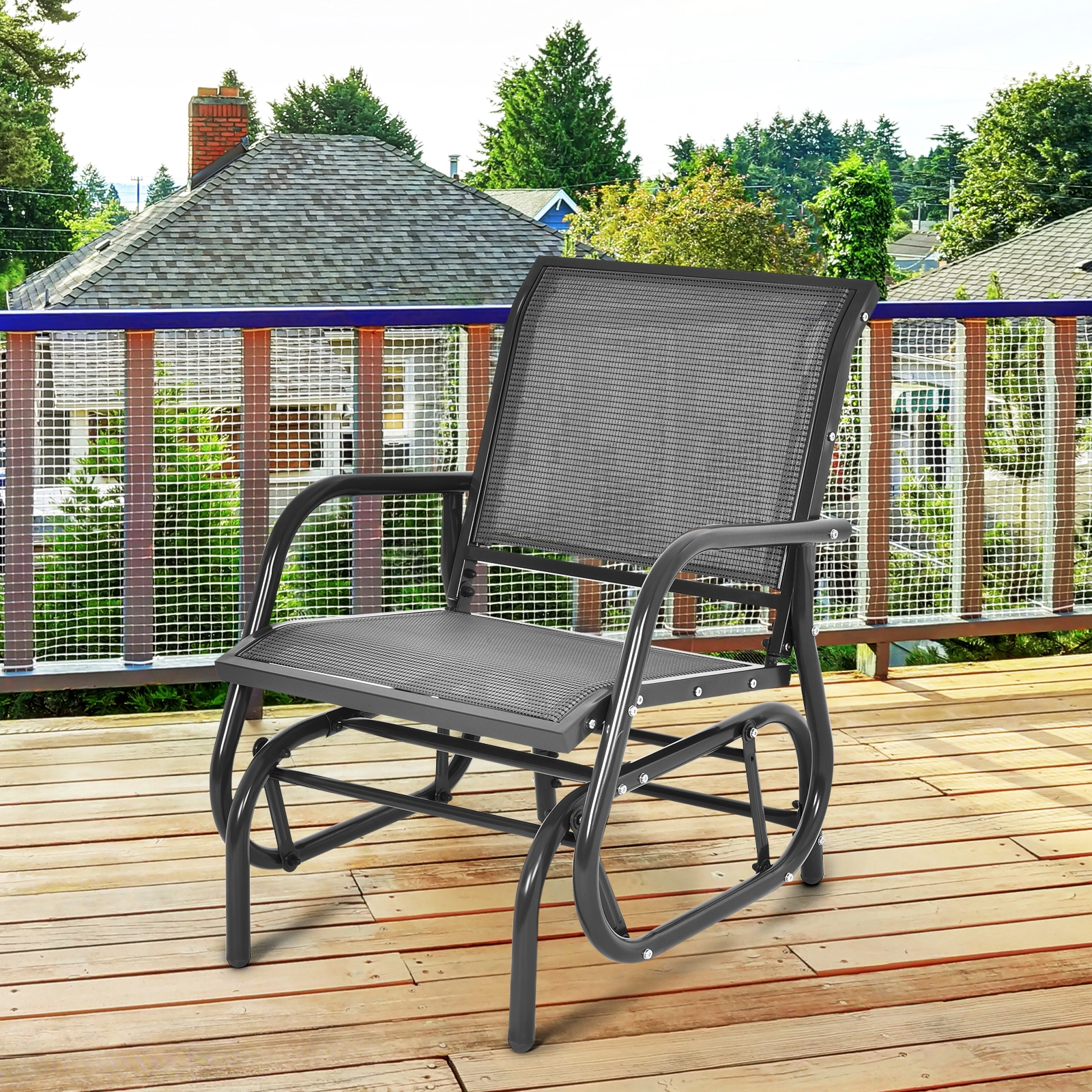 SUGIFT Outdoor Single Swing Glider Rocking Chair with Armrest 330-Lb Capacity Brown Gray Black Turquoise