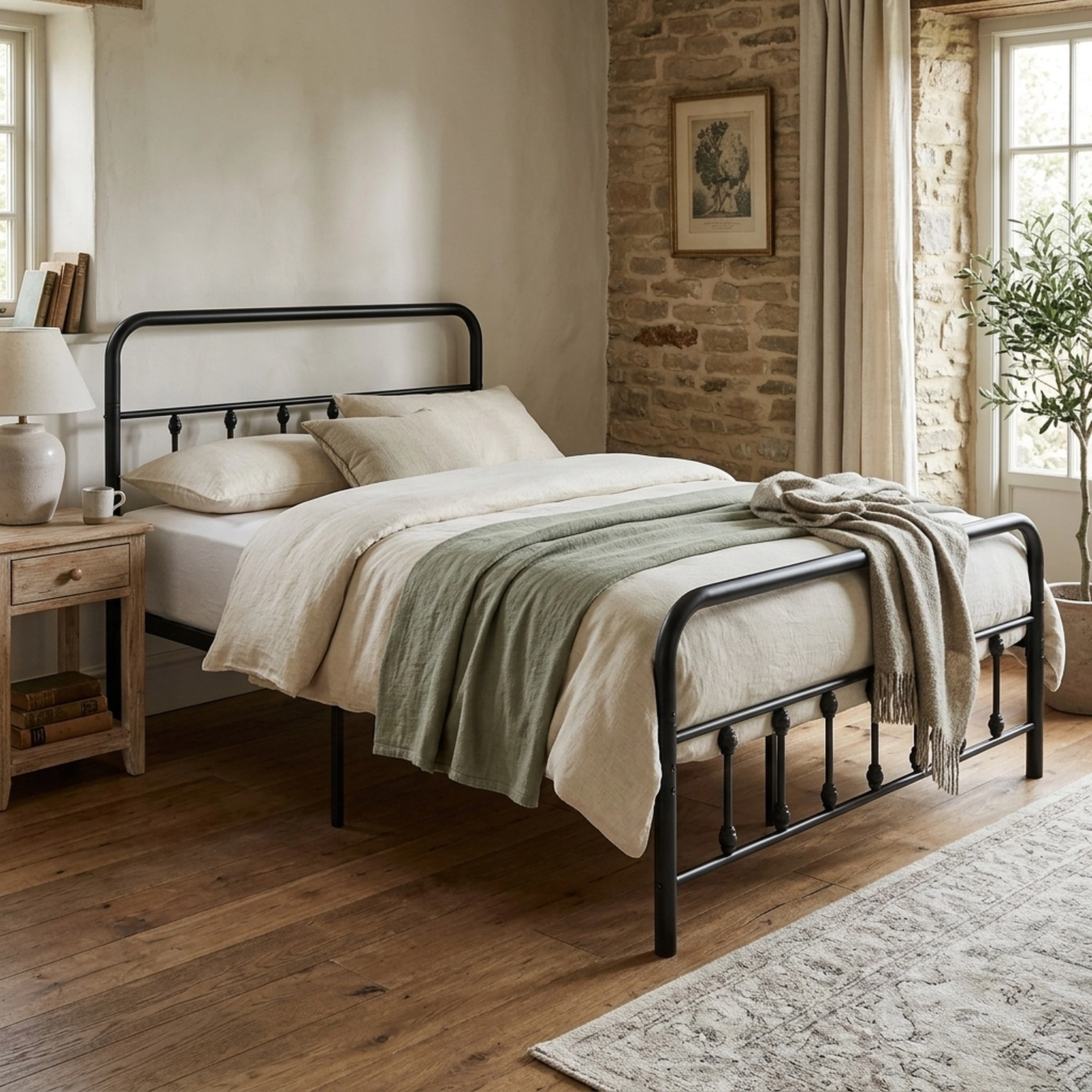 SUGIFT Queen Metal Platform Bed Frame with Victorian Headboard, Footboard and 12.5-in Storage
