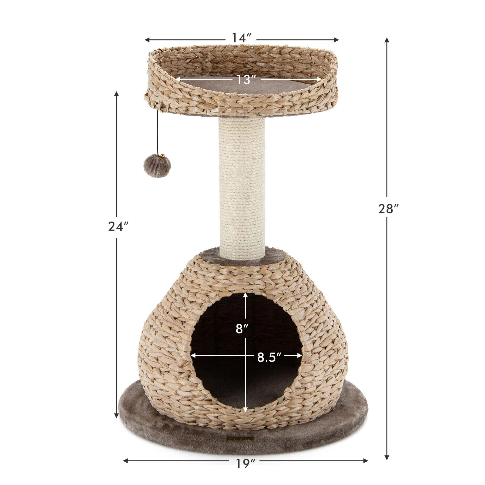 SlickBlue 28" Cat Tower with Hideaway, Perch & Sisal Scratcher
