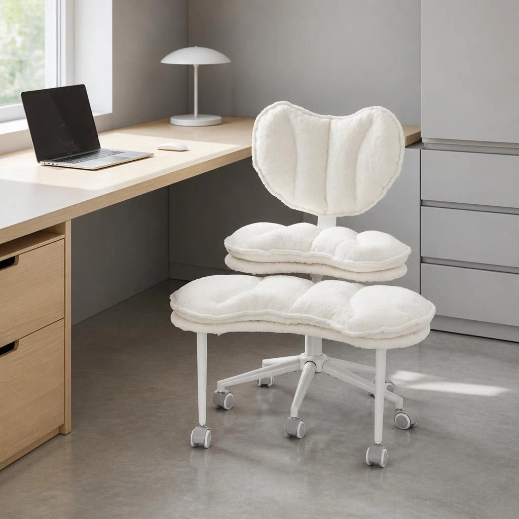 GOODSILO Soft Plush Upholstered Ergonomic Rolling Office Chair