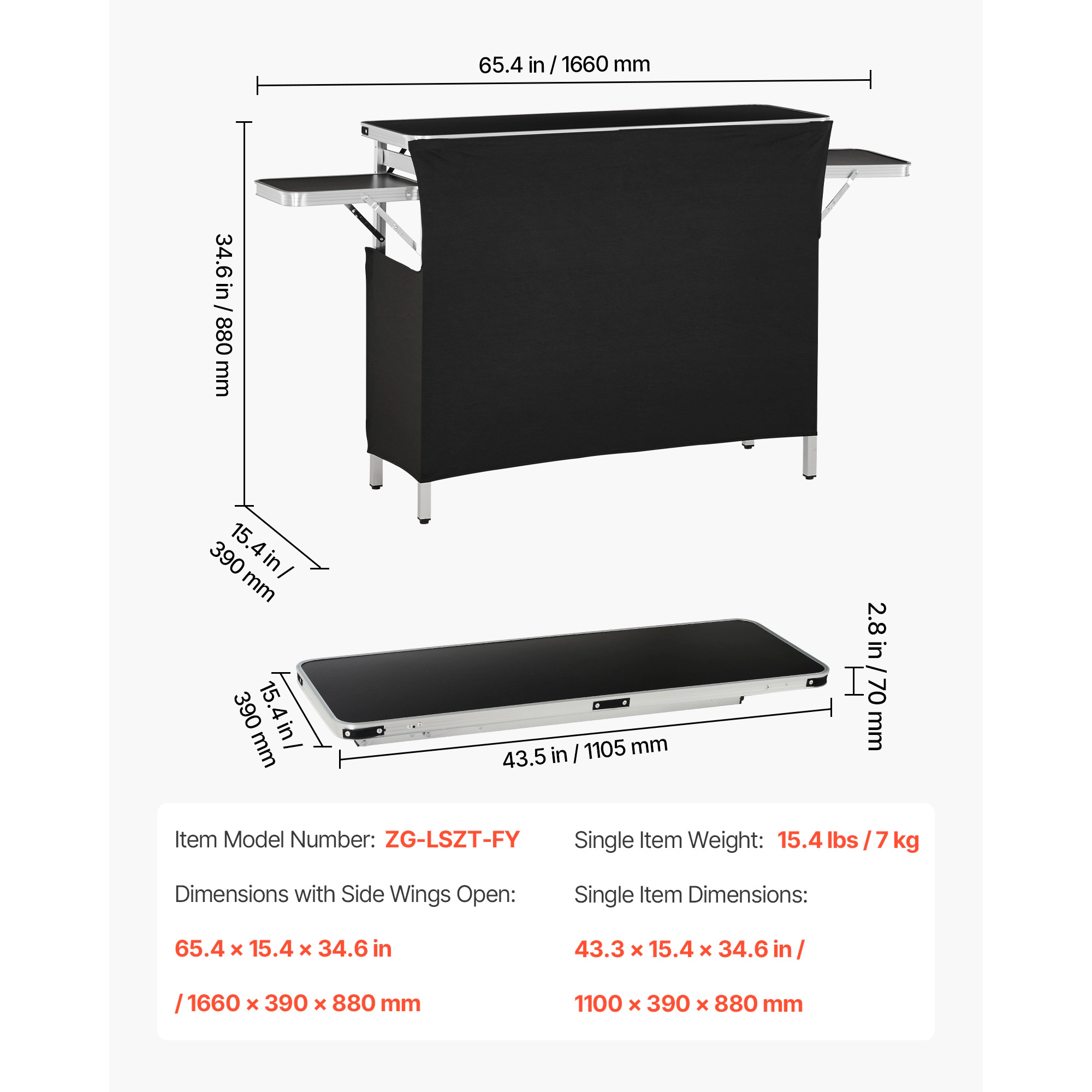 HONGGE Folding Portable Bar Table with Carry Bag Storage Shelf and Detachable Skirt Quick and Easy Setup Foldable