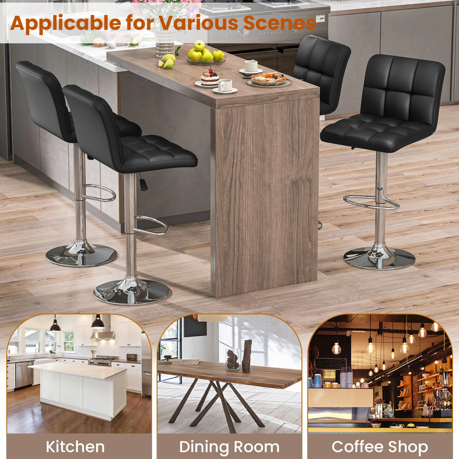 SlickBlue Modern Counter Height Bar Stools 360° Swivel Adjustable Kitchen Chairs