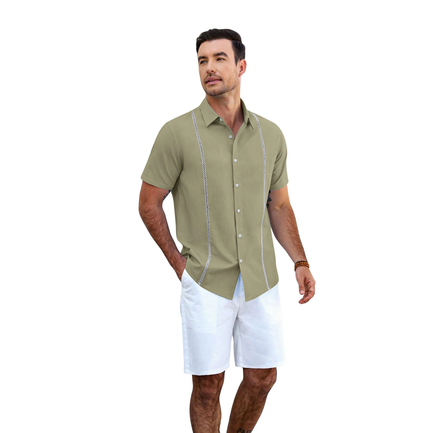 COOFANDY Mens Dressy Short Sleeve Shirts  Button Down Pleated Casual Tops