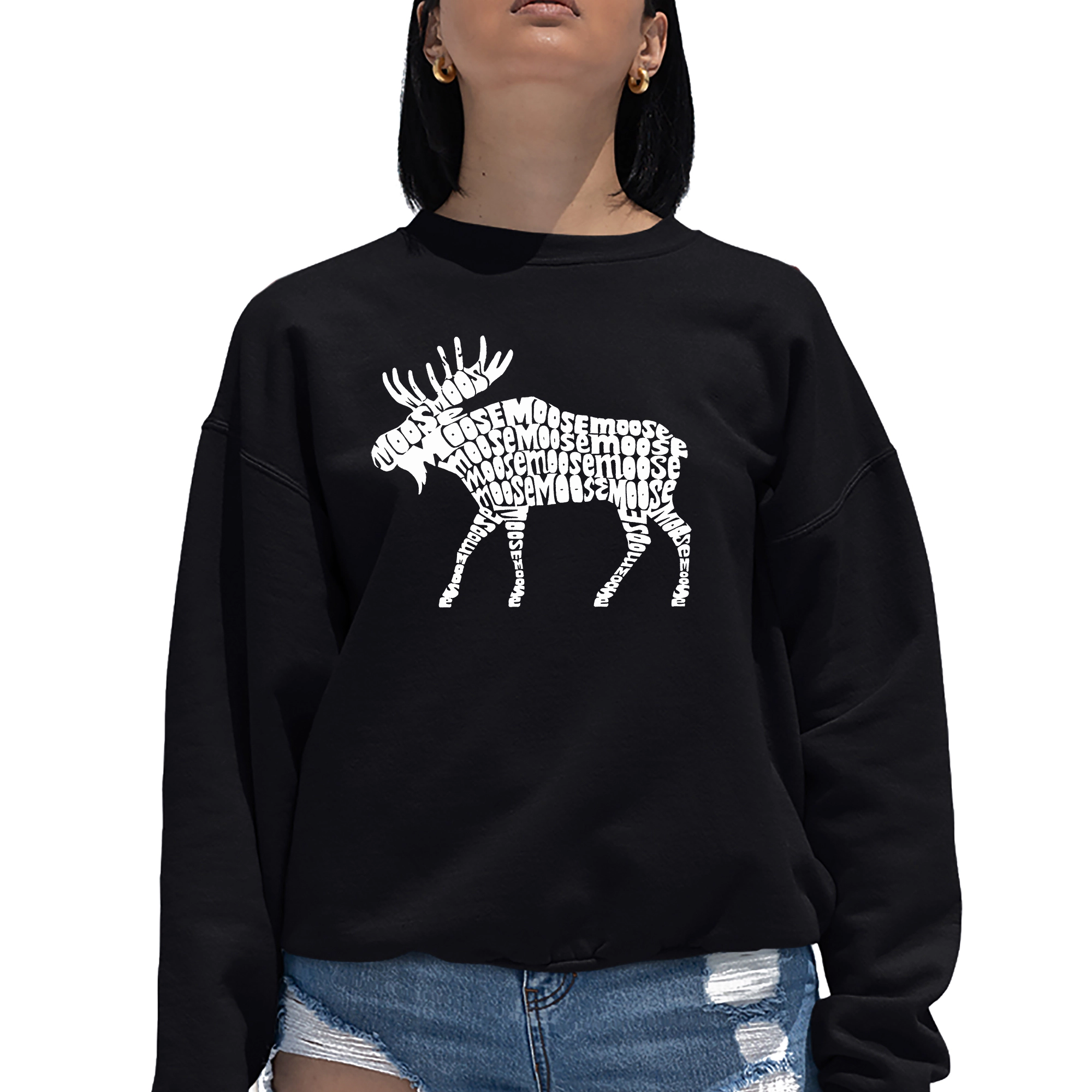 LA Pop Art Moose - Women's Word Crewneck Sweatshirt
