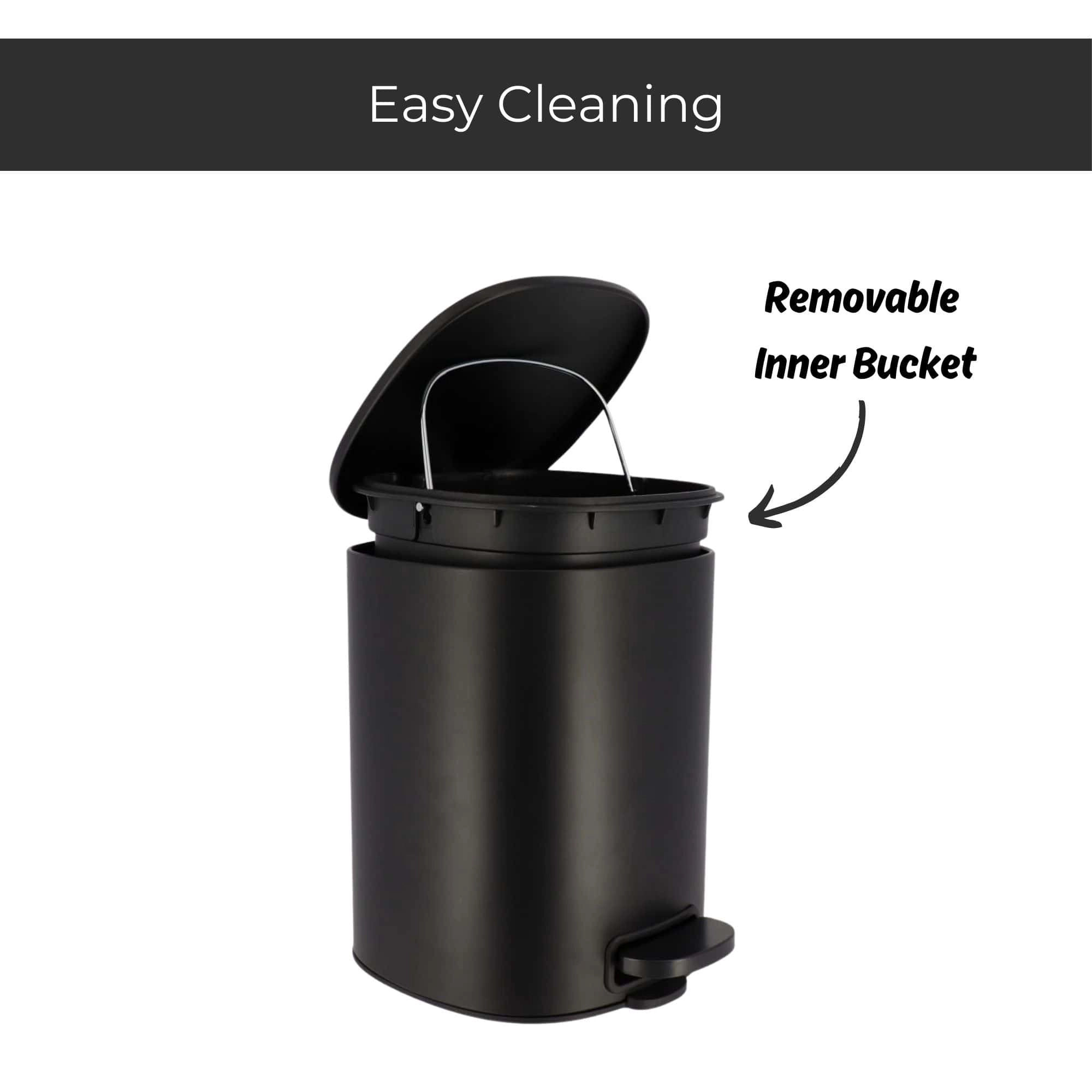 Evideco French Home Goods 5L Metal Step Trash Can - Soft-Close Lid, Removable Inner Bucket