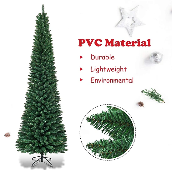 Glintex 9-Ft Slim Pencil Christmas Tree with 1500 Tips and Foldable Sections, Green