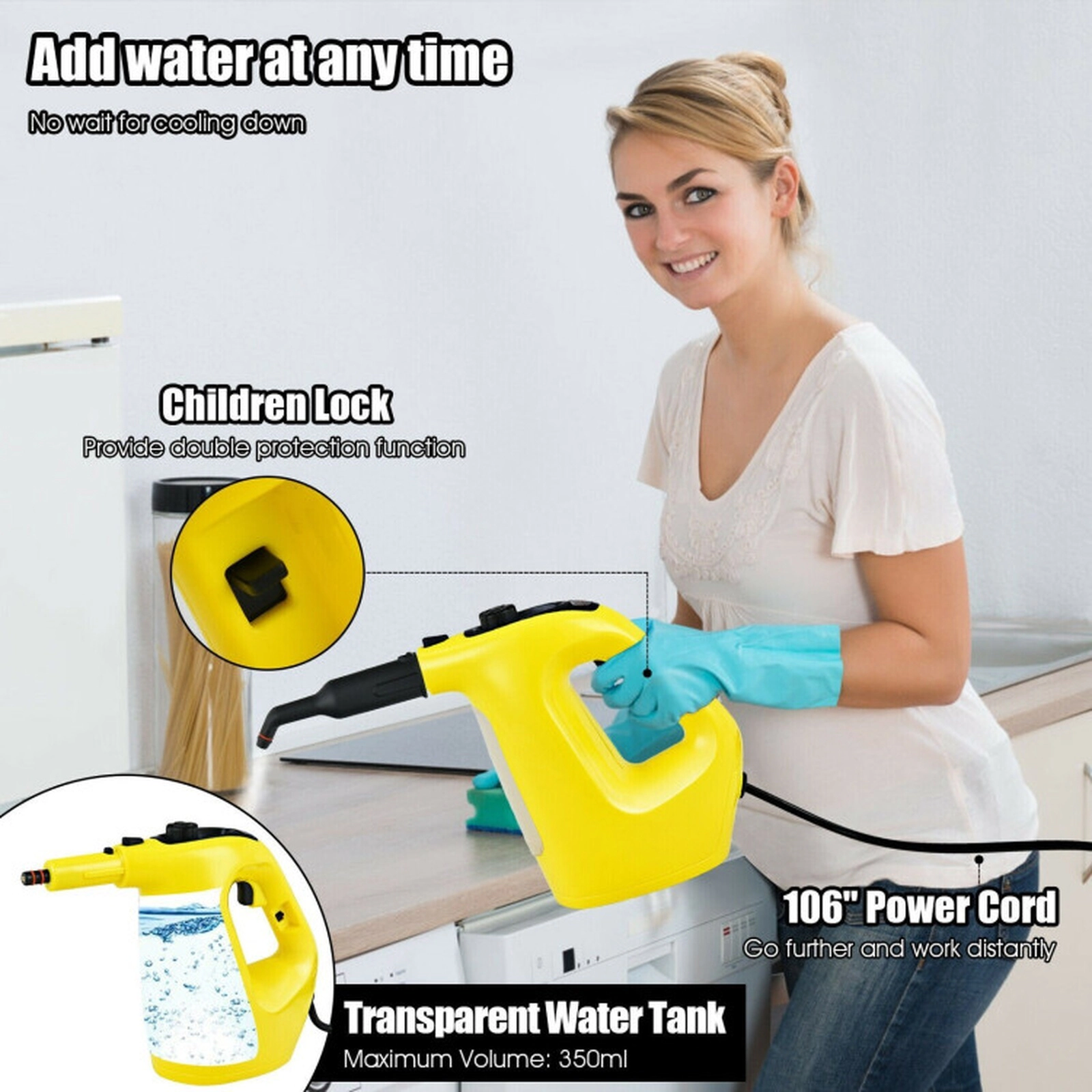 SUGIFT 1400W Handheld Steam Cleaner with 14-Piece Accessory Kit 13.5-oz Clear Tank and 16.5-ft Cord