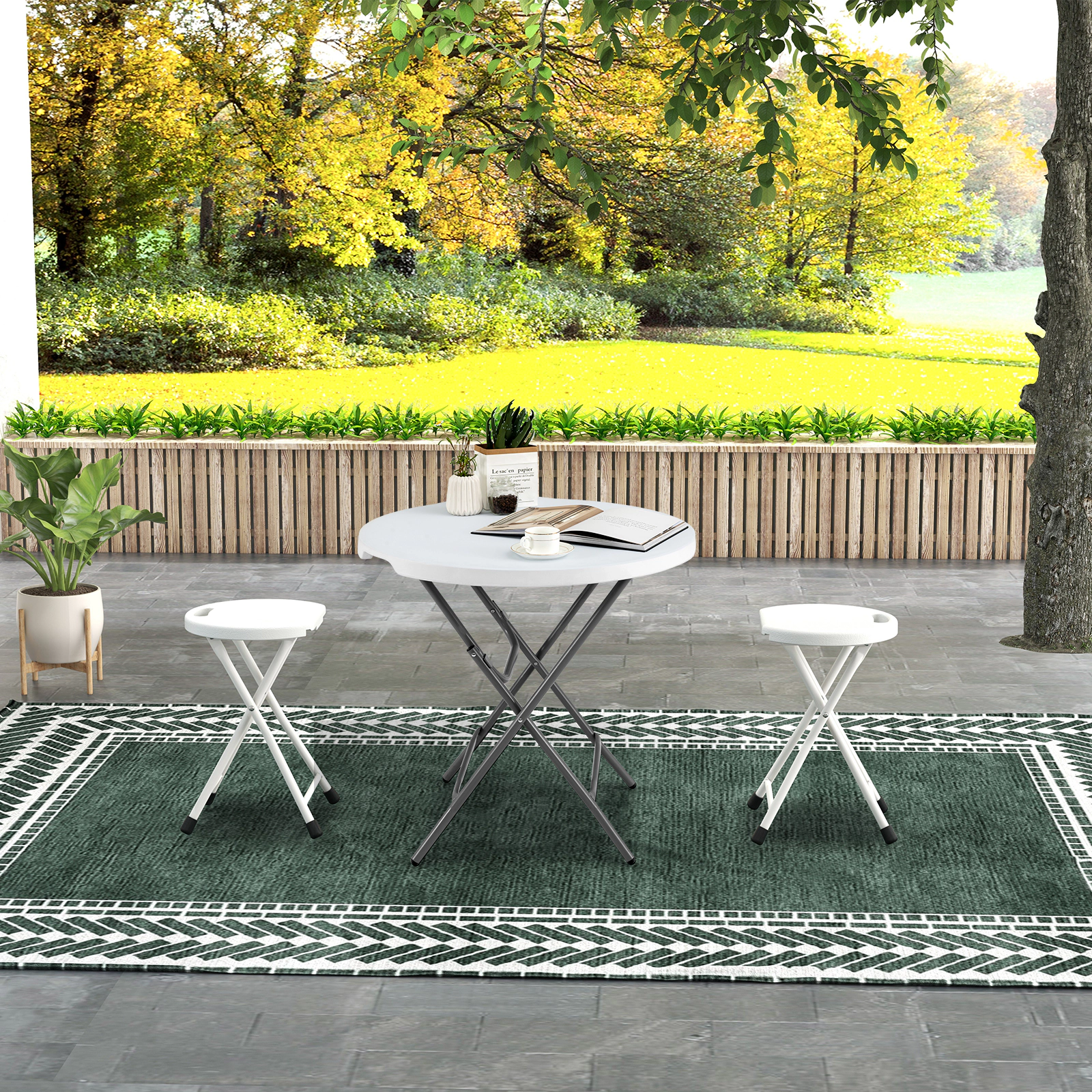 LJG Folding Stool with Built-in Handle for Adults