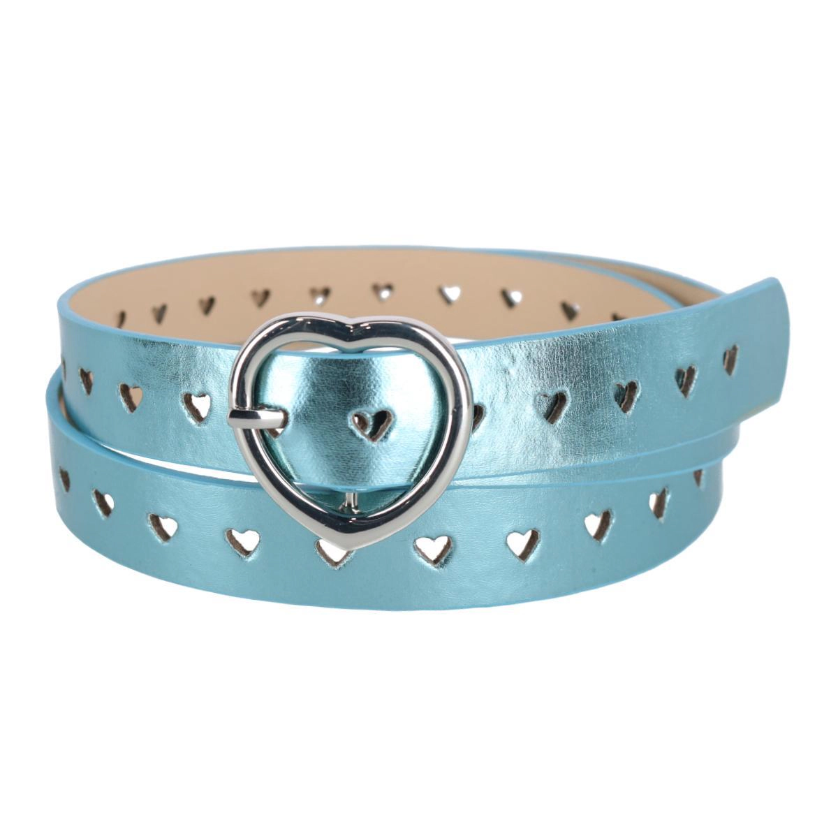CTM Women's Metallic Heart Punched Belt with Buckle
