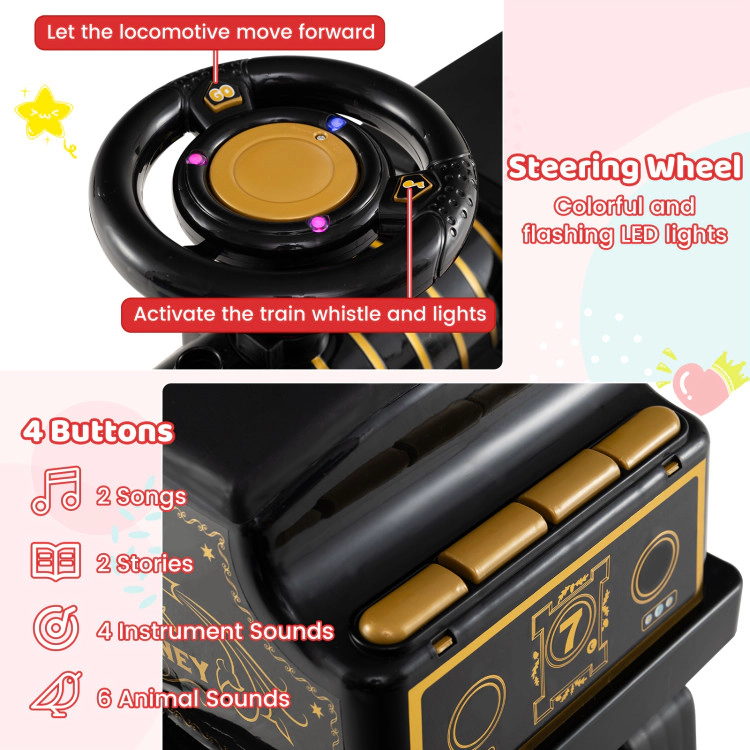 Hivvago 6V Ride on Train 2-Seater with Carriage and Flashing LED Lights