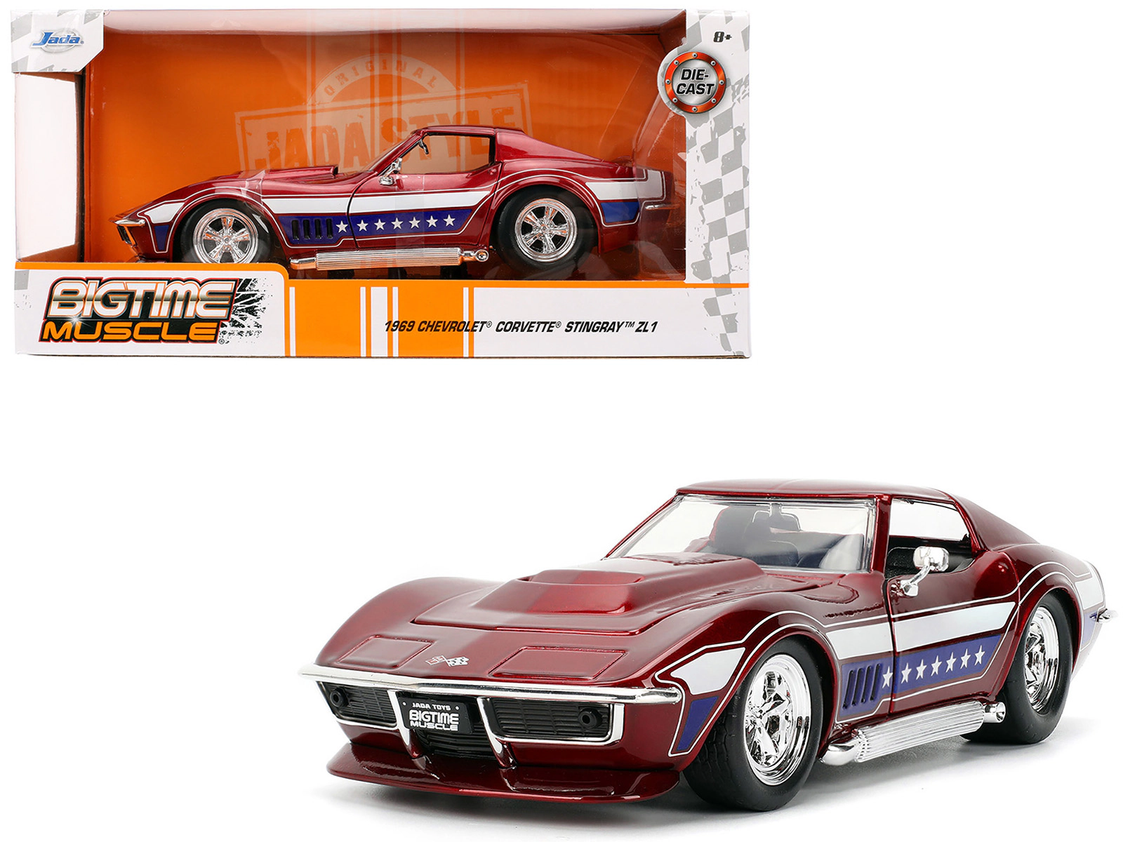 Jada 1969 Chevrolet Corvette Stingray ZL1 Red Metallic with Stars and Stripes Graphics "Bigtime Muscle" Series