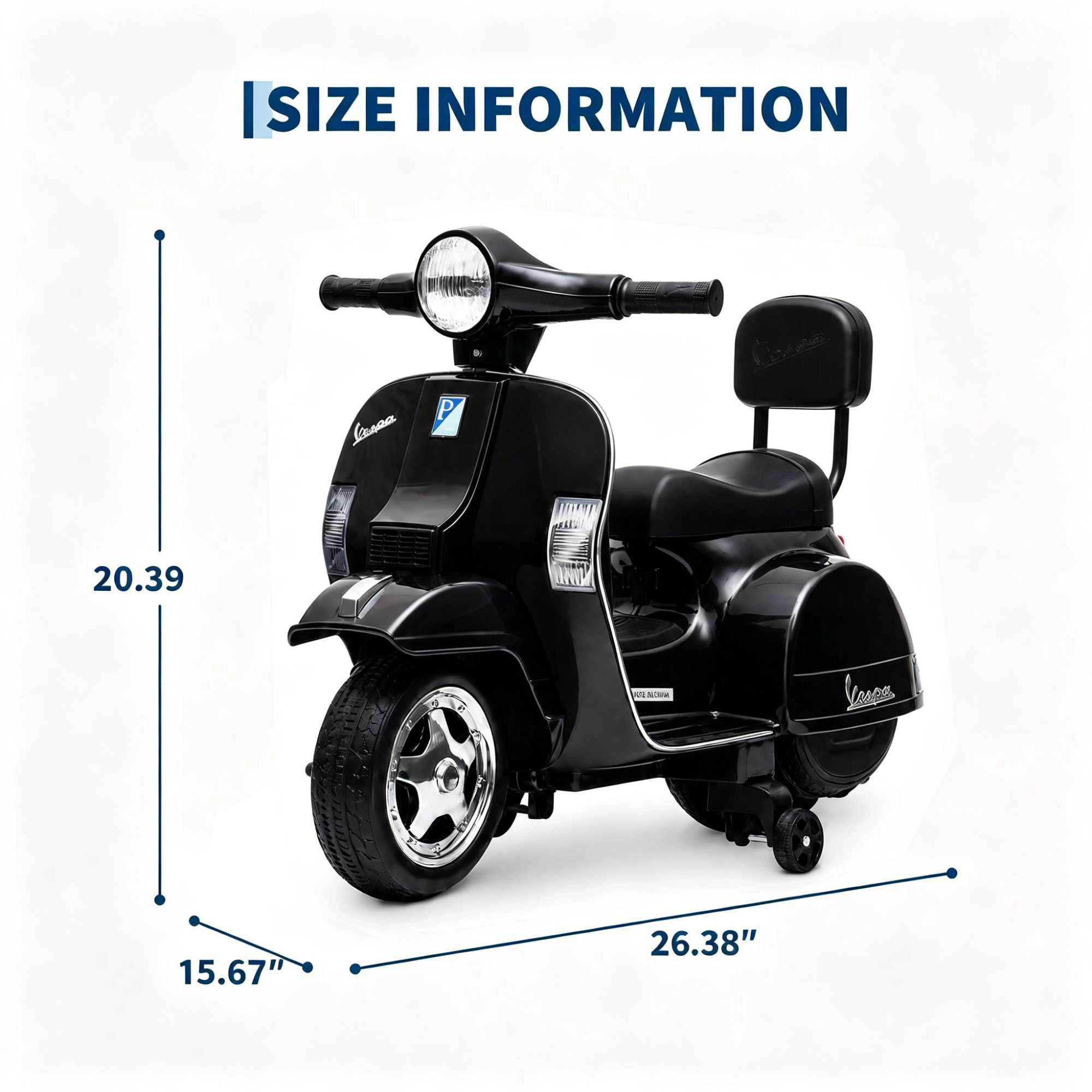 Licensed Vespa PX150 Kids Ride On Motorcycle, 6V Electric Scooter with Training Wheels & Headlight