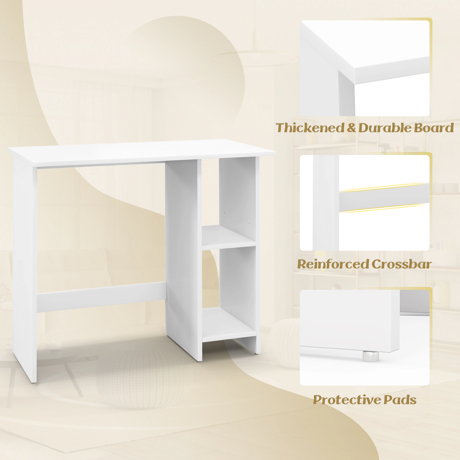 SUGIFT 31.5-Inch White Slim Writing Desk with Adjustable Shelf