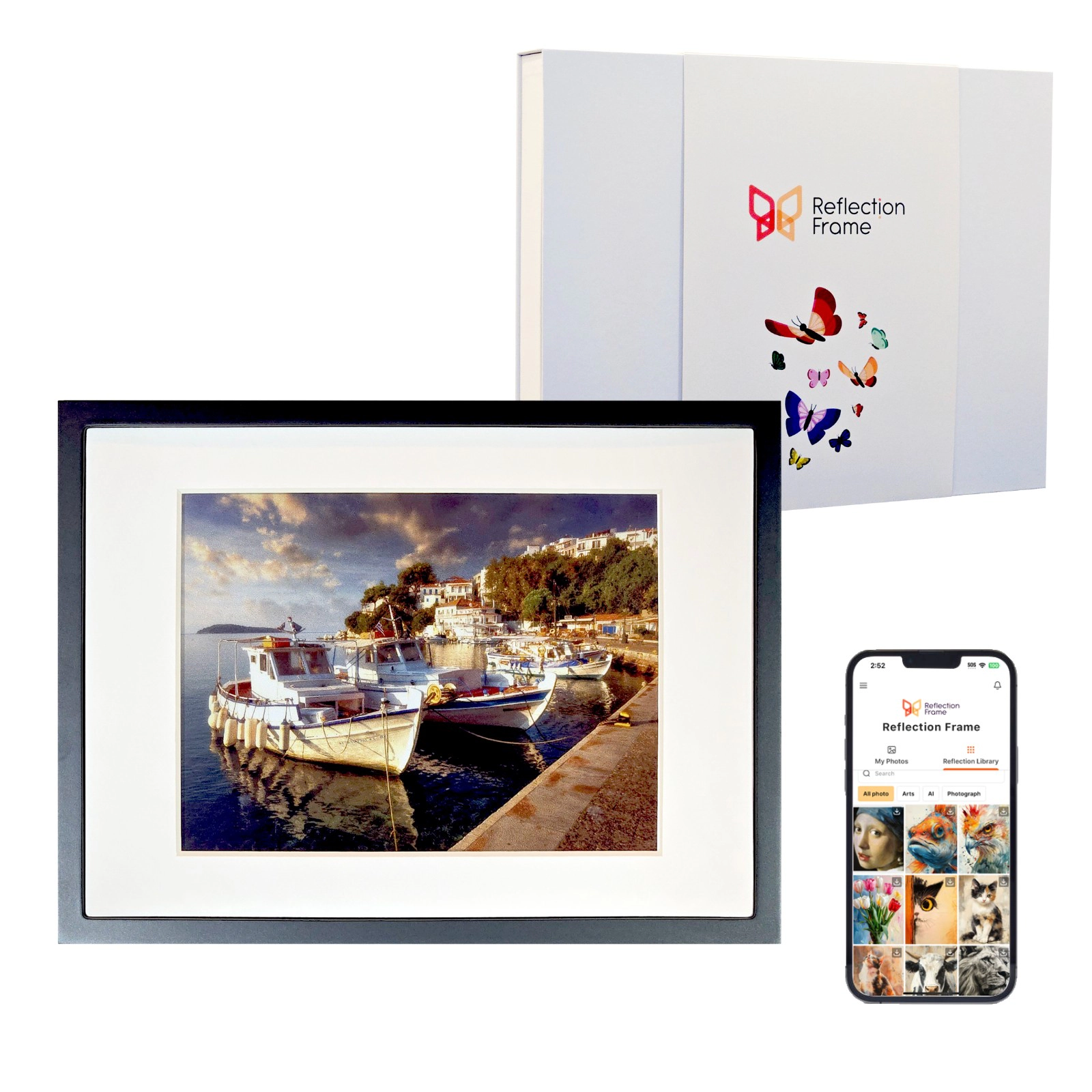 Reflection 13.3" Cordless E-Ink Wall Art Wood Photo Frame