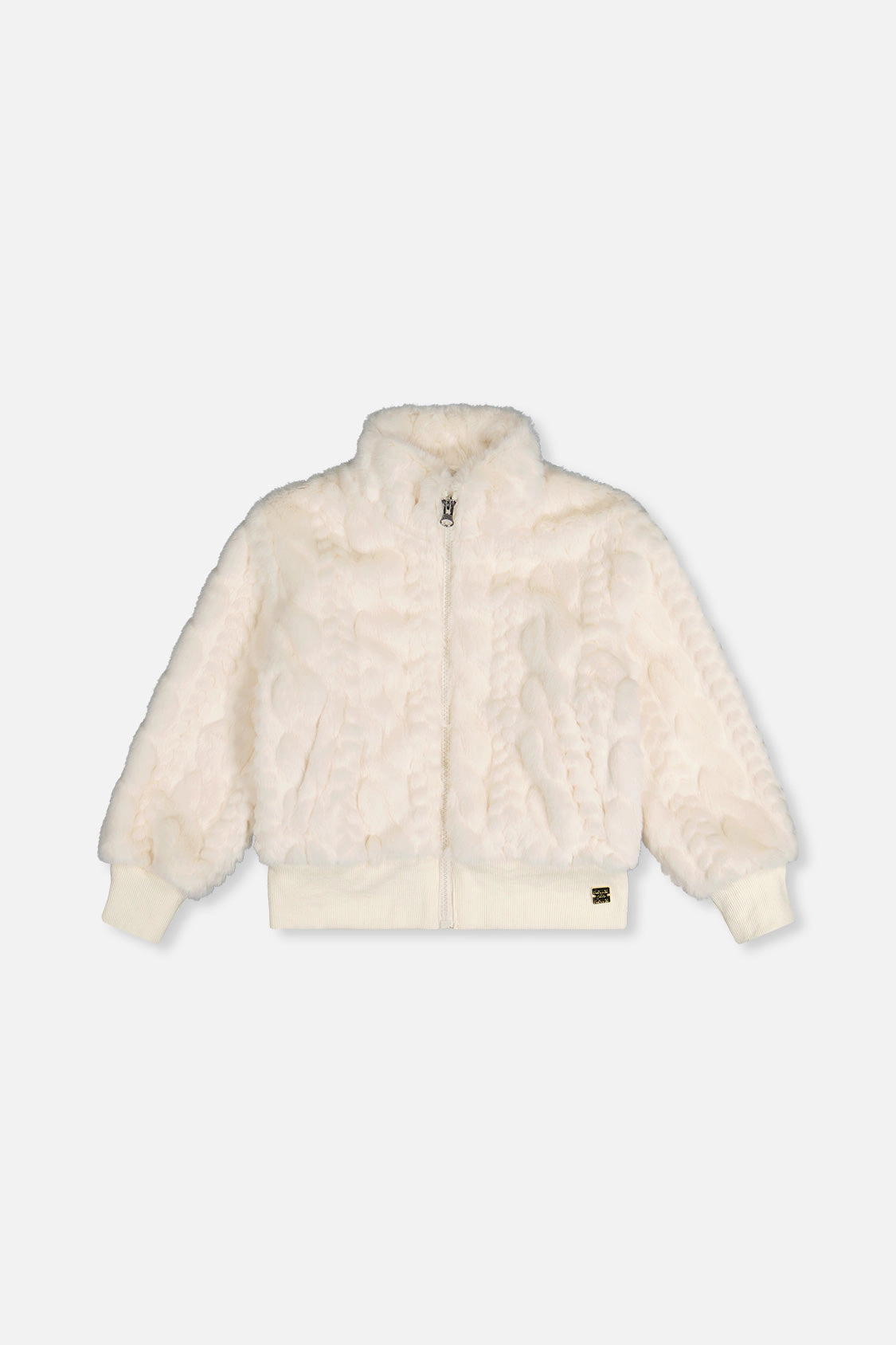 Deux par Girls Cable-Texture Faux Fur Jacquard Bomber Jacket