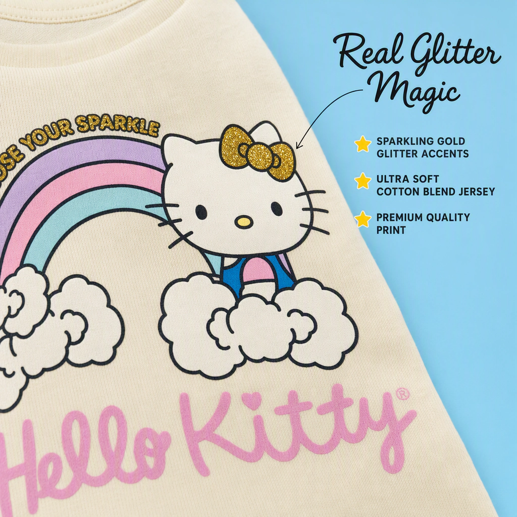 Hello Kitty Girls' Glitter Short Sleeve T-Shirt