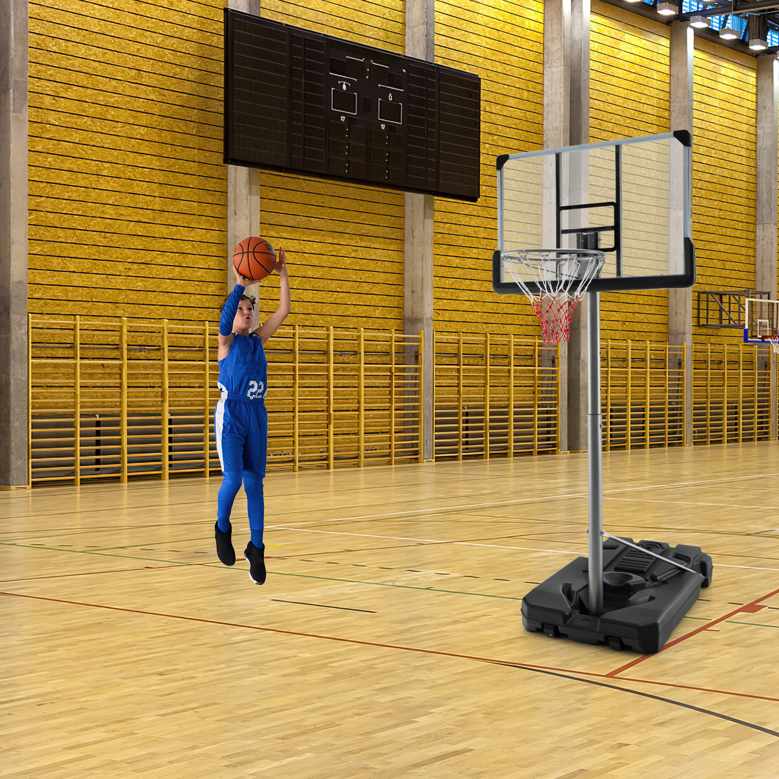 SUGIFT 5.4-ft to 6.6-ft Adjustable 44-in Shatterproof Backboard Basketball Hoop with Fillable Base and Wheels
