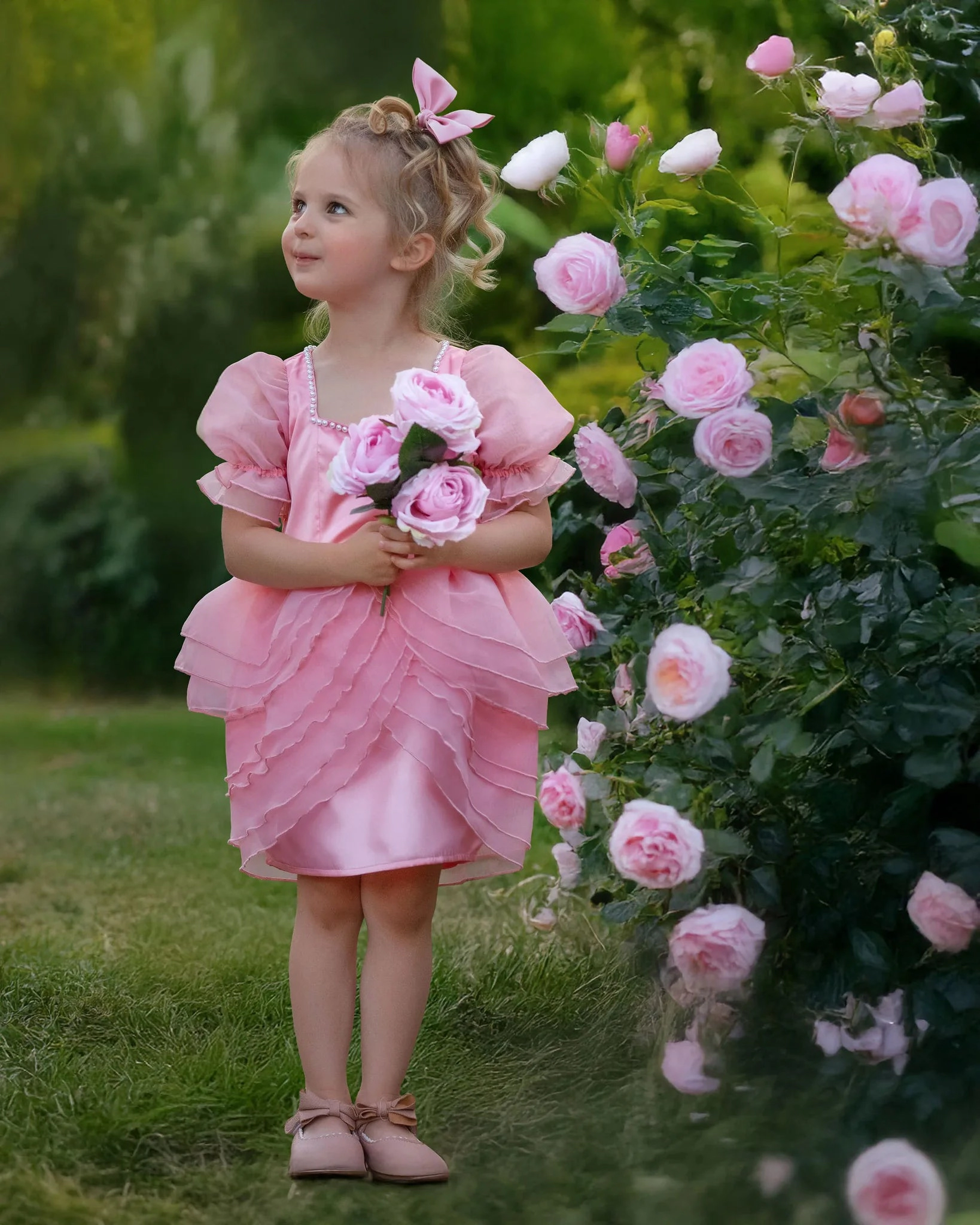 Faeella Girls Blush Petal Princess Ruffle Pink Birthday Dress