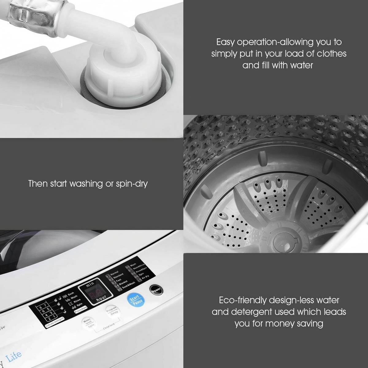 SUGIFT Gray 12-lb Full Automatic Portable Washing Machine with 10 Wash Programs 19-in W 19-in D 33.5-in H