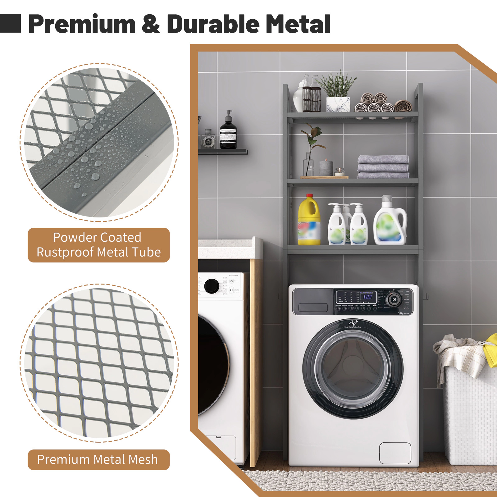 SUGIFT Over the Toilet Storage Shelf Metal Bathroom Organizer with Side Hooks
