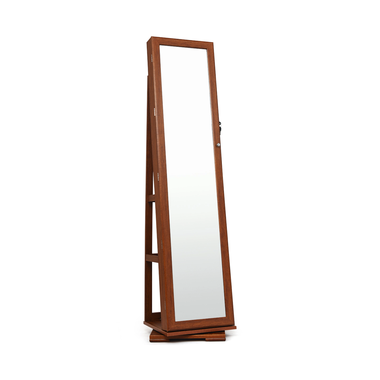 SUGIFT 360° Rotatable 2-in-1 Lockable Jewelry Cabinet with Full-Length 57-in Mirror Brown