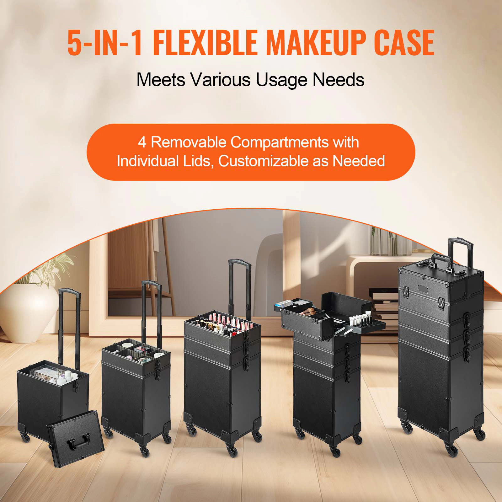 HONGGE Professional Makeup Train Case Aluminum Cosmetic Case