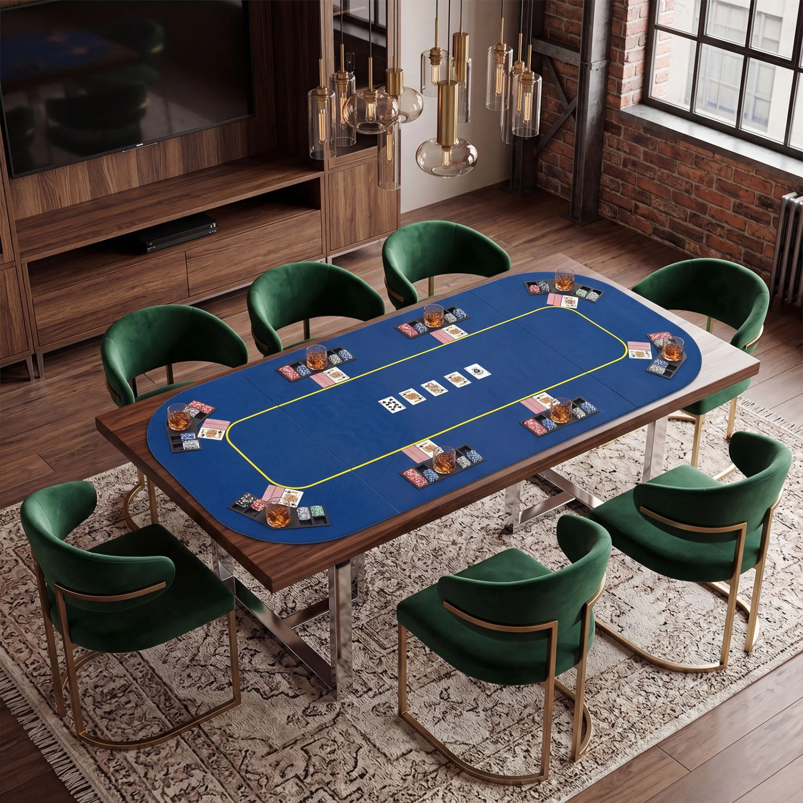 SUGIFT 79-in x 36-in 8-Player Foldable Poker Table Top with Cup Holders and Chip Trays with Carry Bag Blue Green