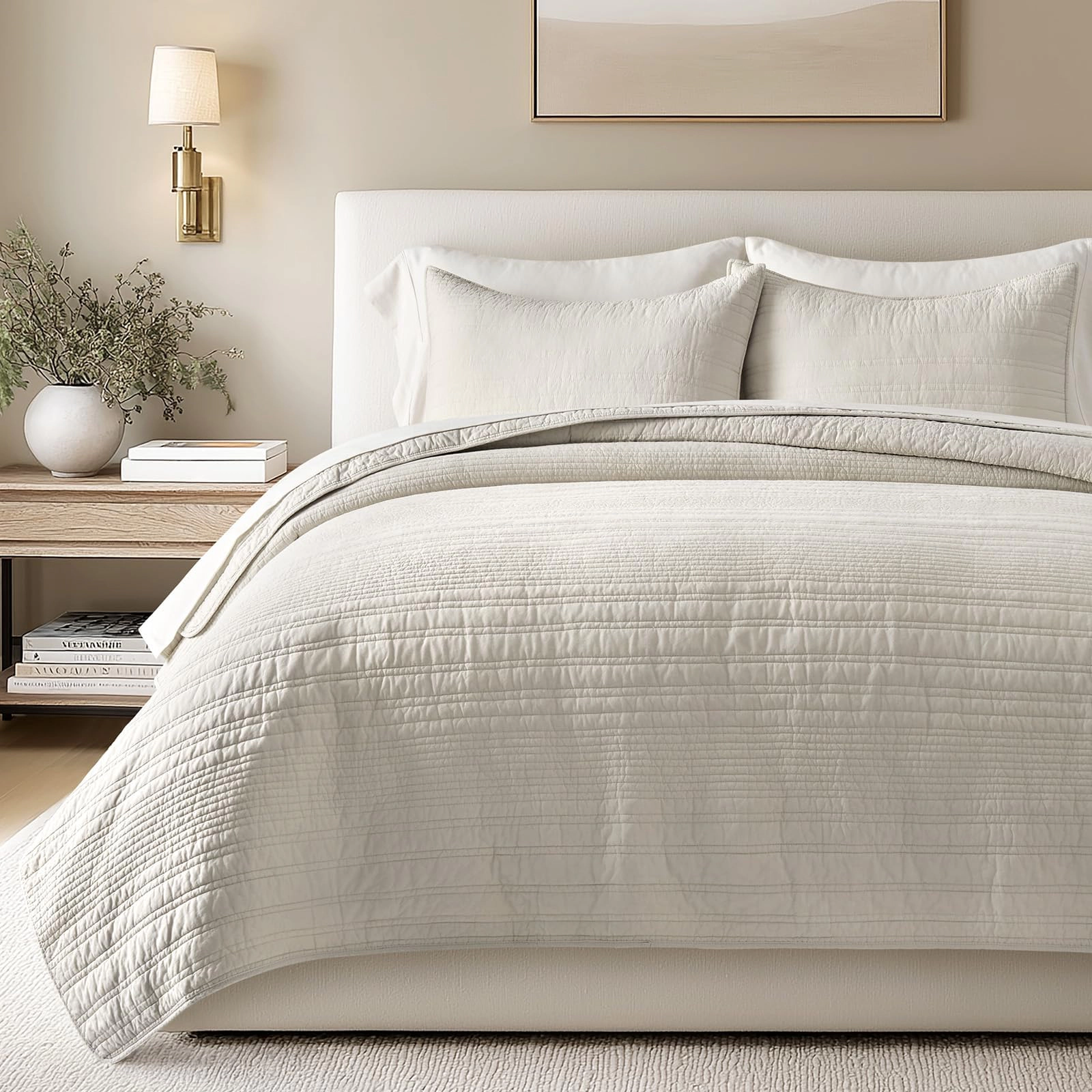 PUPWE Hometon Modern Lines Quilt Set Queen  Birch