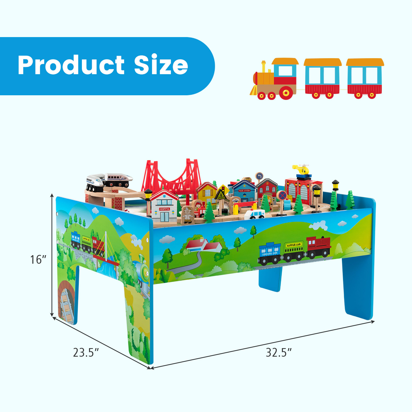 SUGIFT 80-Piece Wooden Train Set and Table 16-in Tall Ages 18M+ Multi-color