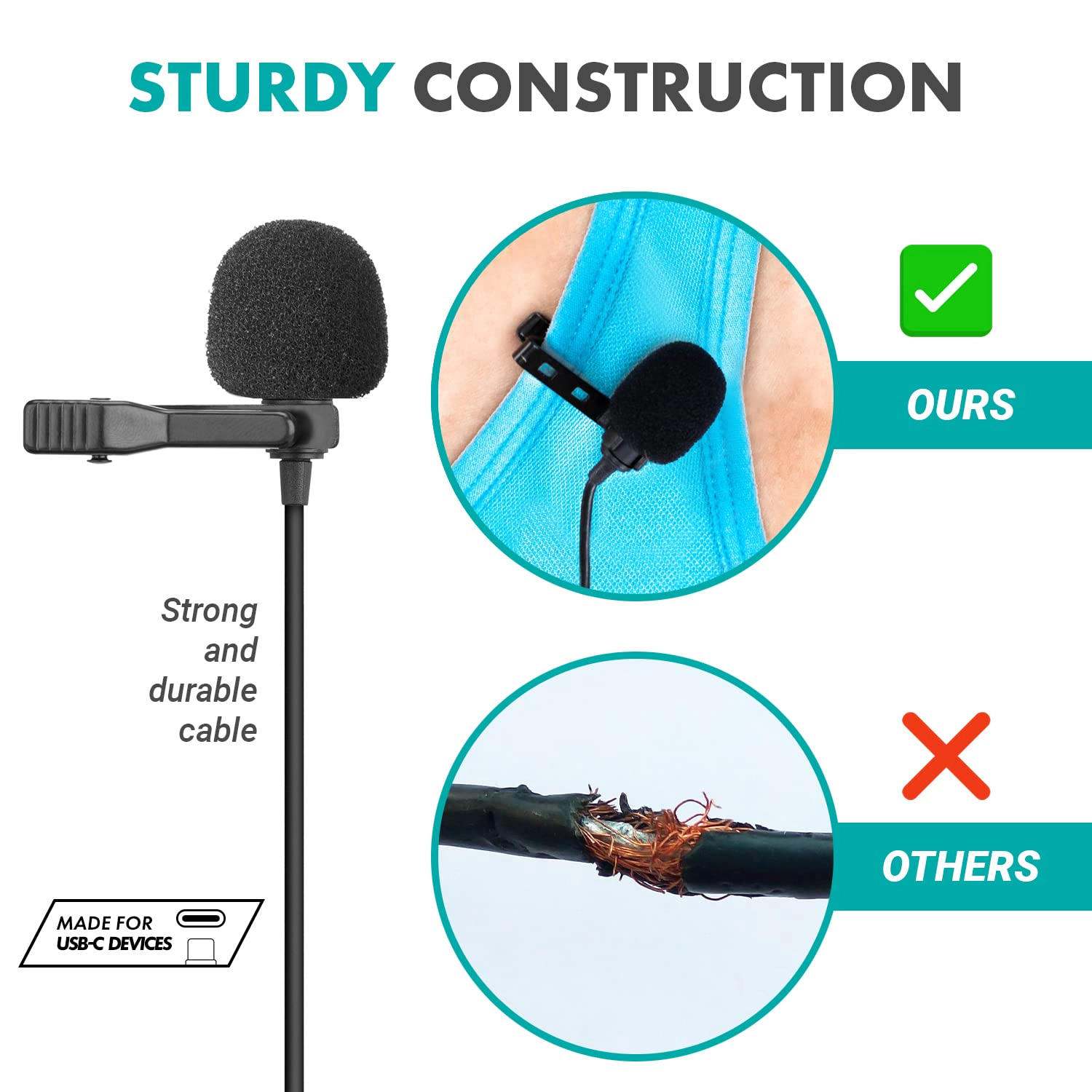 Movo uLav - Wired Omnidirectional USB-C Lavalier Clip On Microphone