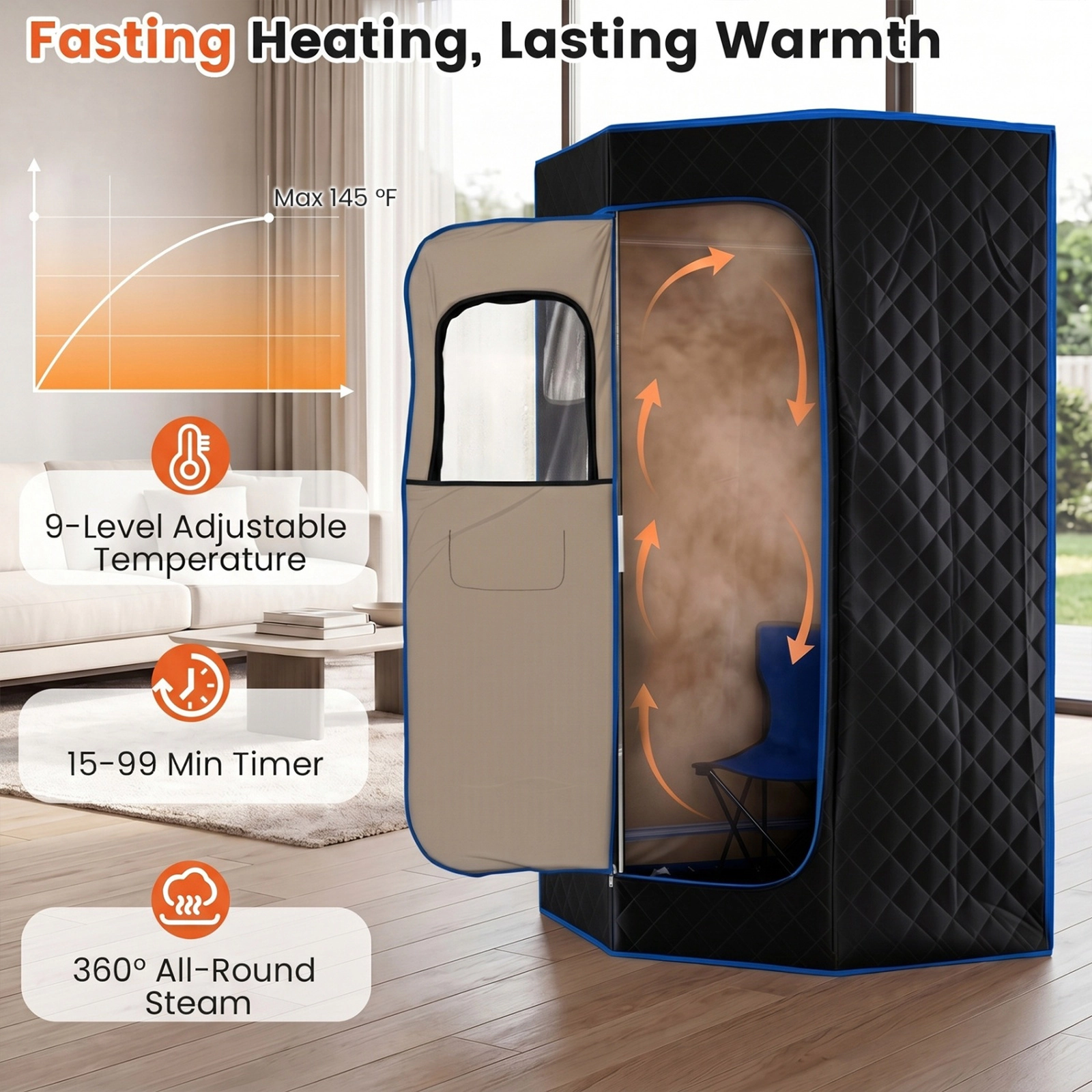 SUGIFT Black Portable Steam Sauna with 3-Liter Steamer and Folding Chair 35.5-in W 35.5-in D 71-in H 9 Heat Levels