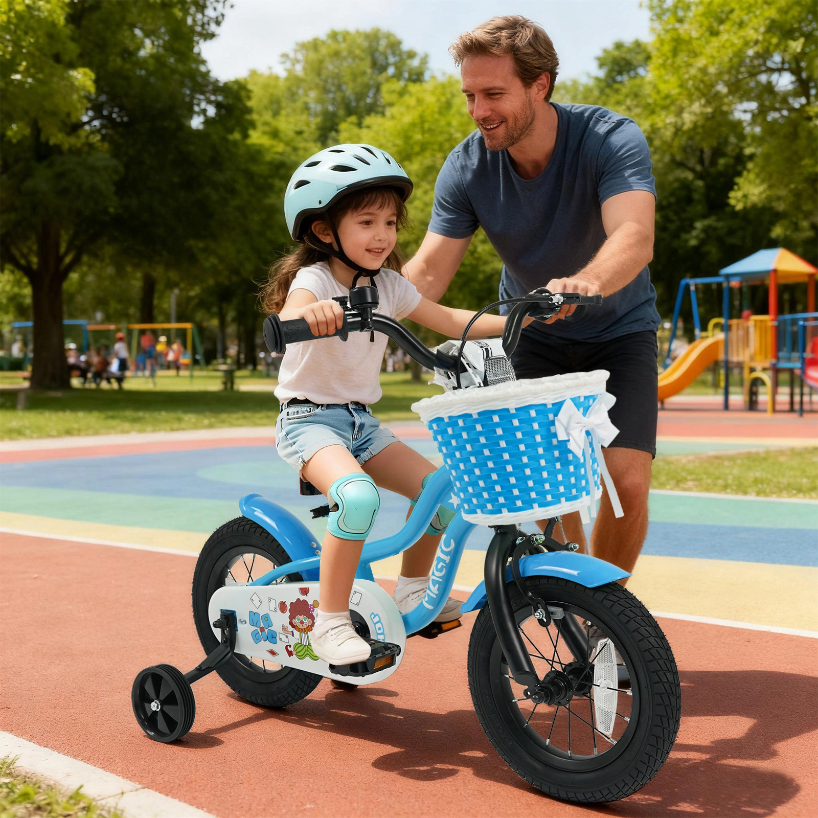 12-in Kids Bike Training Wheels Front Basket Boys/Girls Ages 3-4 Toddler Bicycle Bell Mudguards and 110-lb Capacity