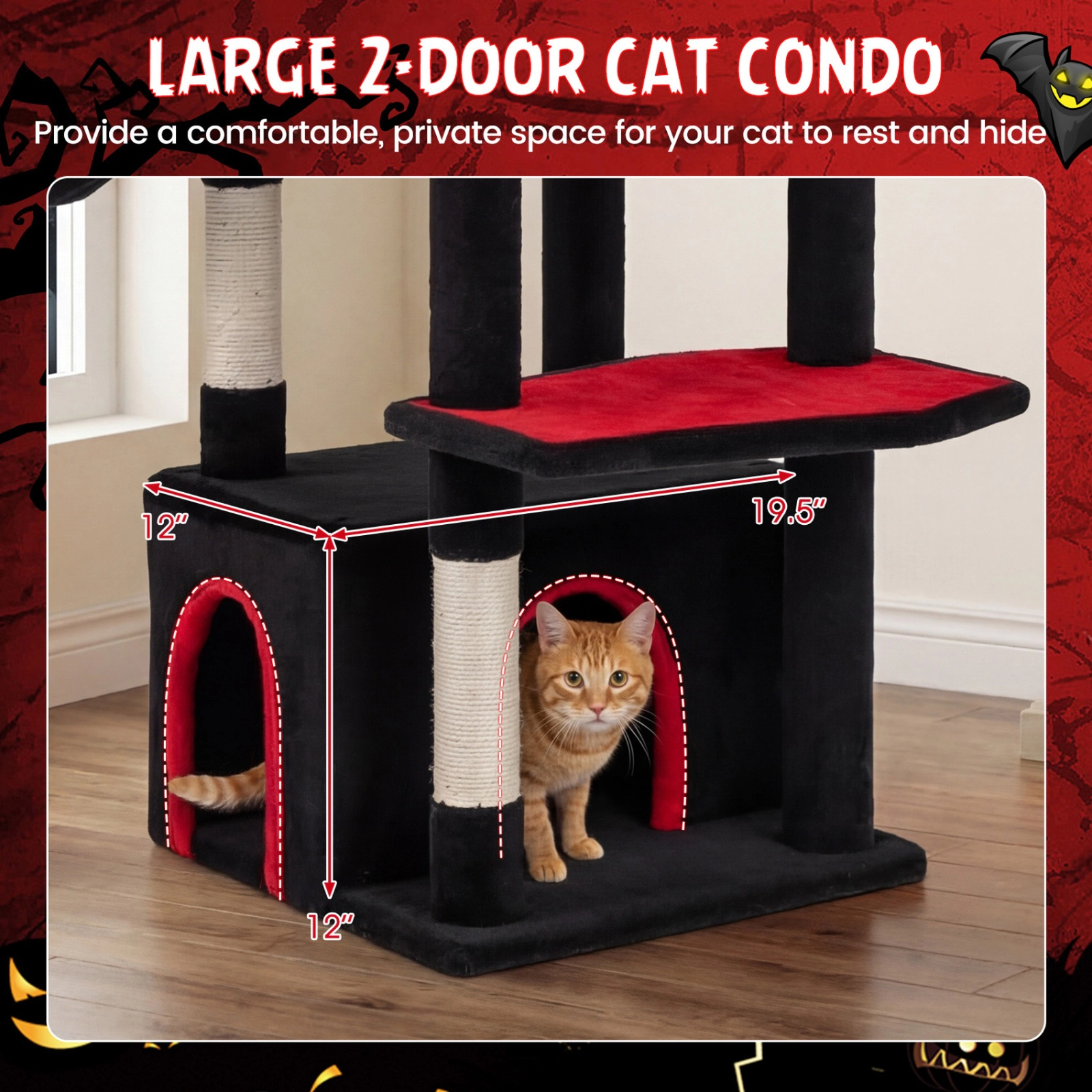 SUGIFT Black 63 in Top Cave Condo for Large Cats 20 lb Plus Gothic Cat Tree