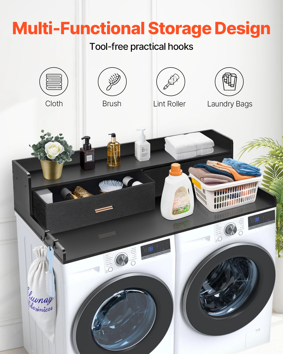 HONGGE Washer Dryer Countertop 54" x 27" Wooden Washer and Dryer Countertop Water-Resistant Laundry Machine Topper