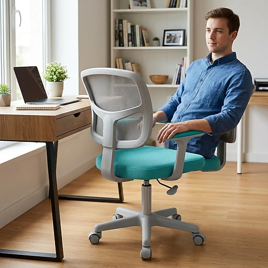 SUGIFT Kids Desk Chair, Adjustable Ergonomic Study Chair with Mesh Back, Auto-Brake Casters, Turquoise