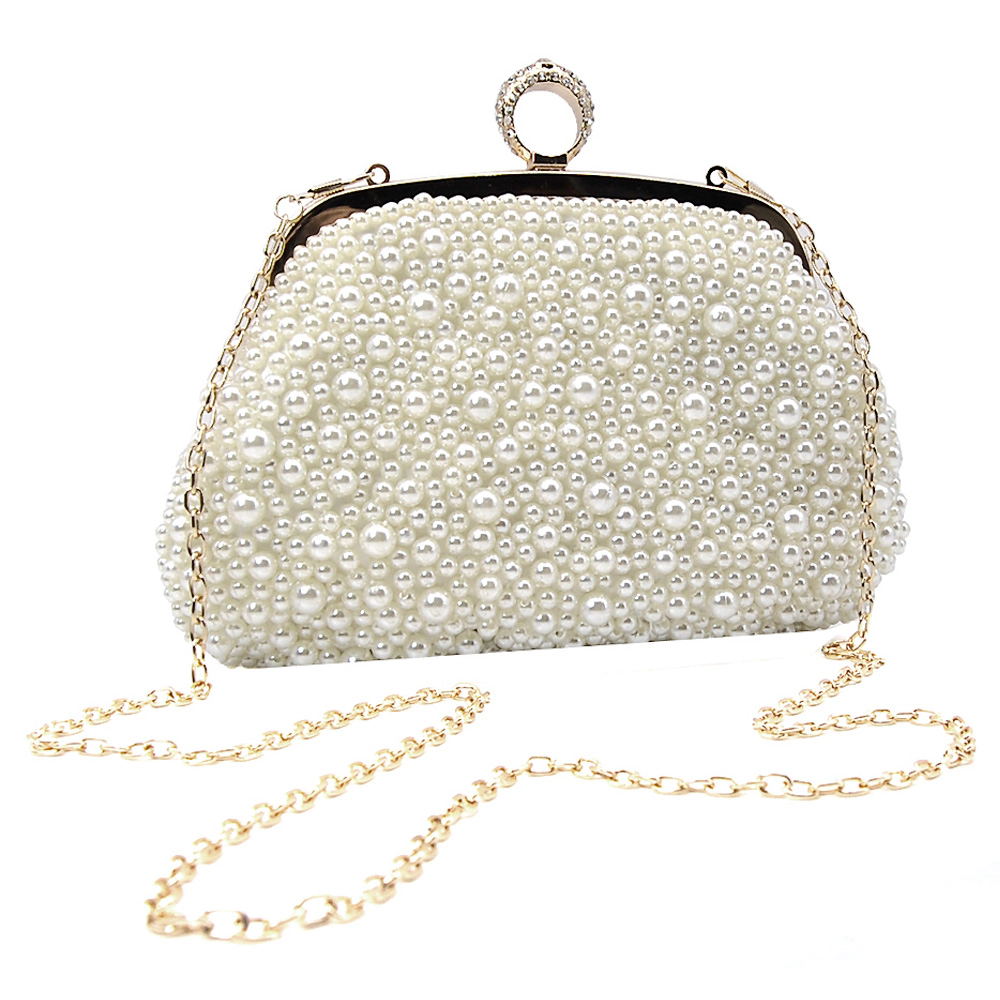 Fashnzfab Pearl Embellished Evening Clutch Bag / Crossbody Bag