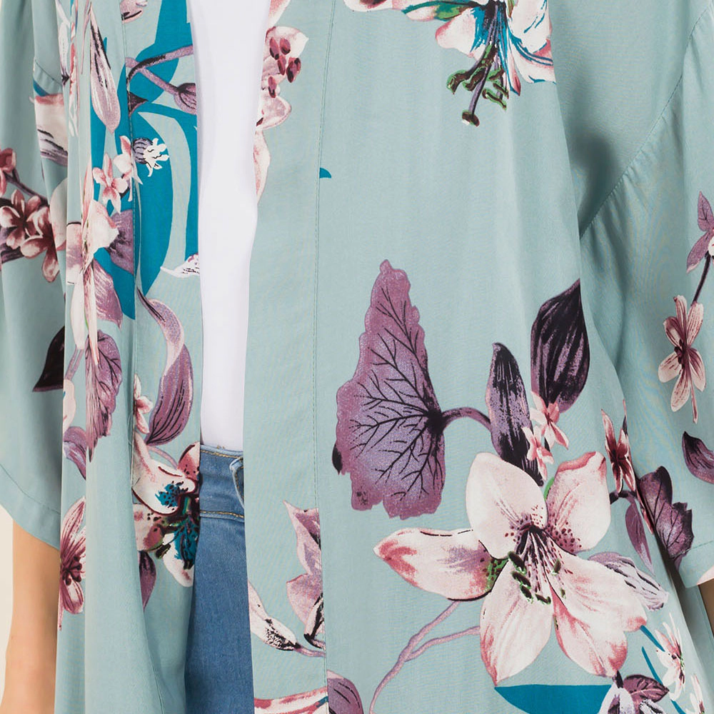 TRUEDAMES Women Floral Print Long Kimono Poncho