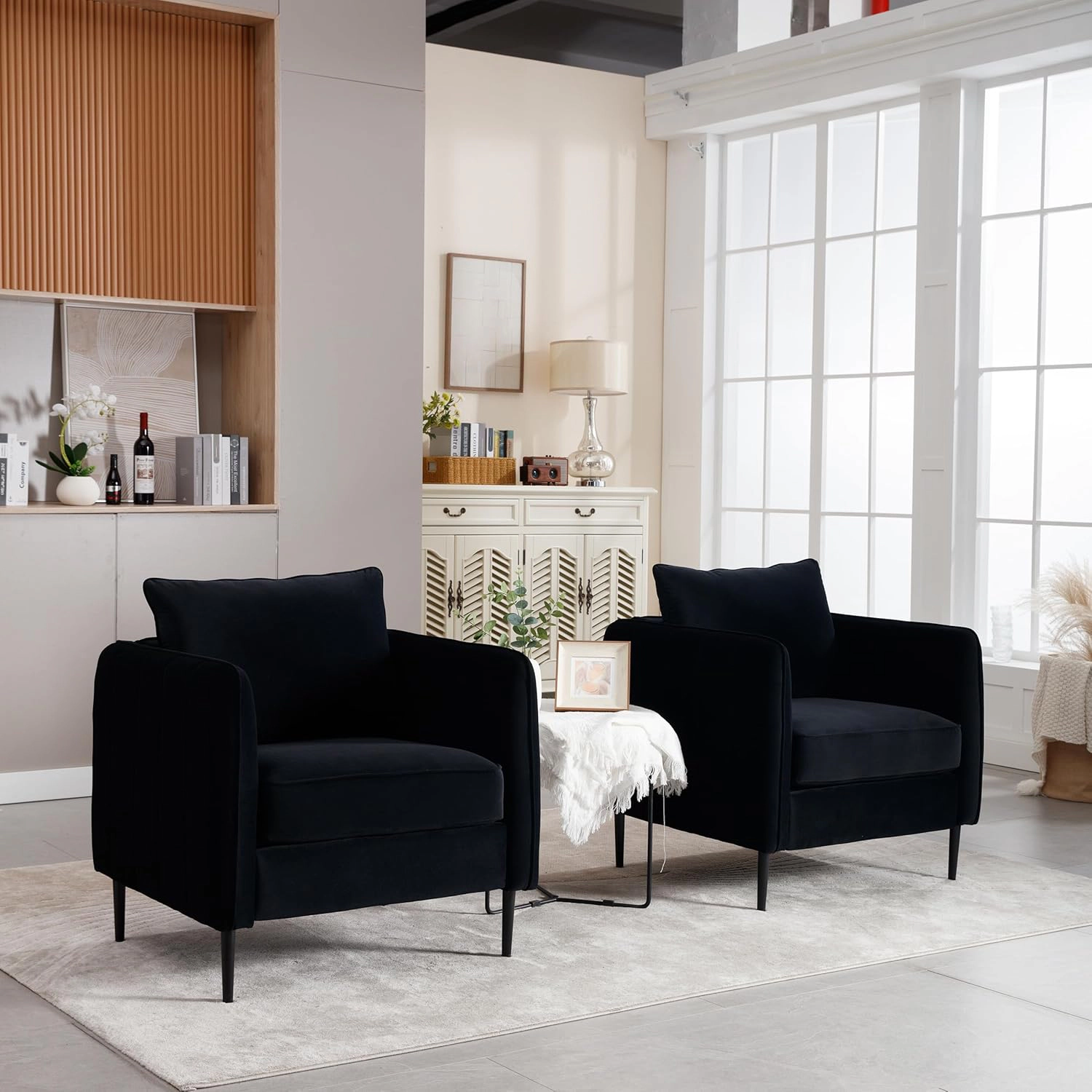 Envelor Mid-Century Modern Velvet Accent Armchair with Lumbar Pillow