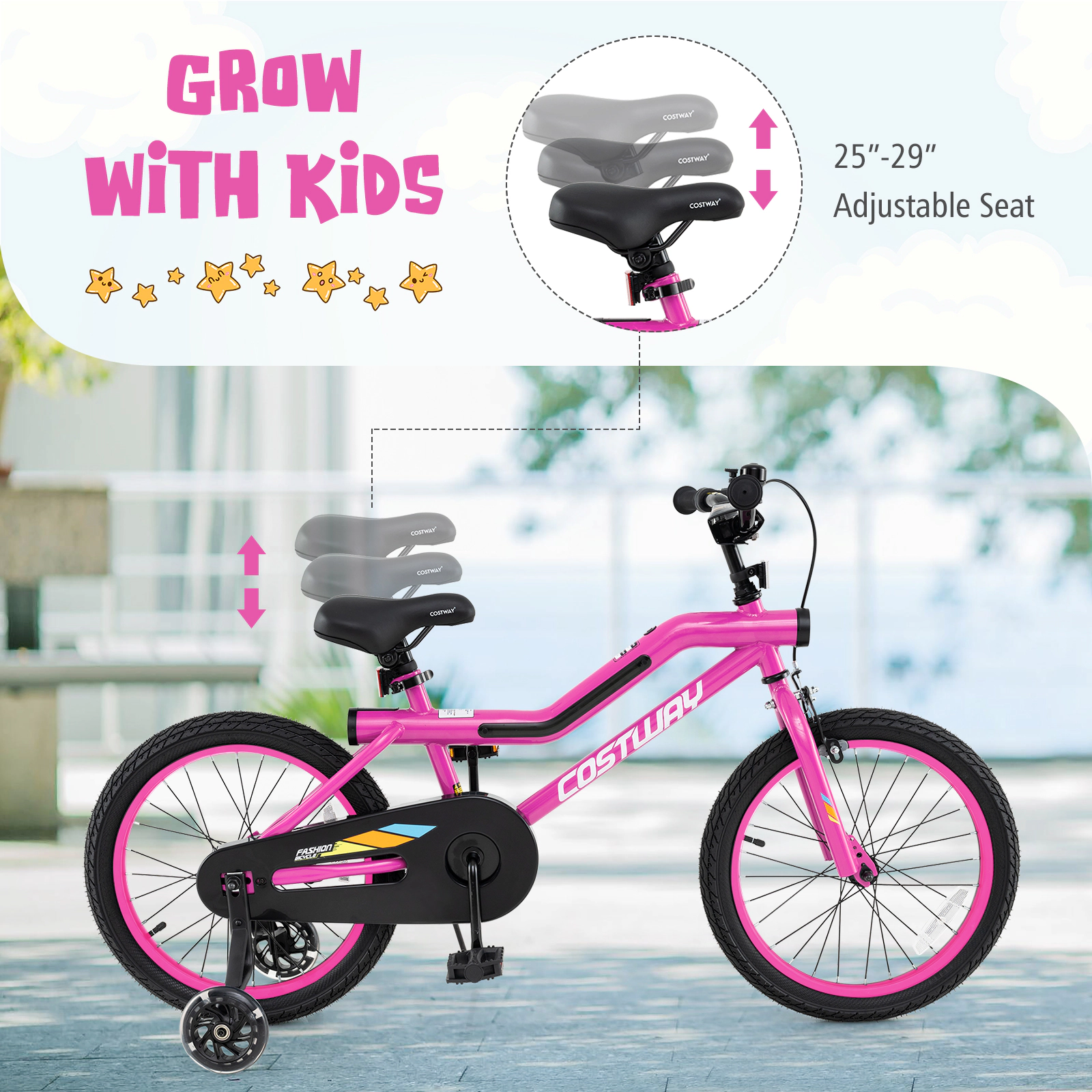 LJG Patented LED Lighted Kids Bike with Training Wheels and Headlight