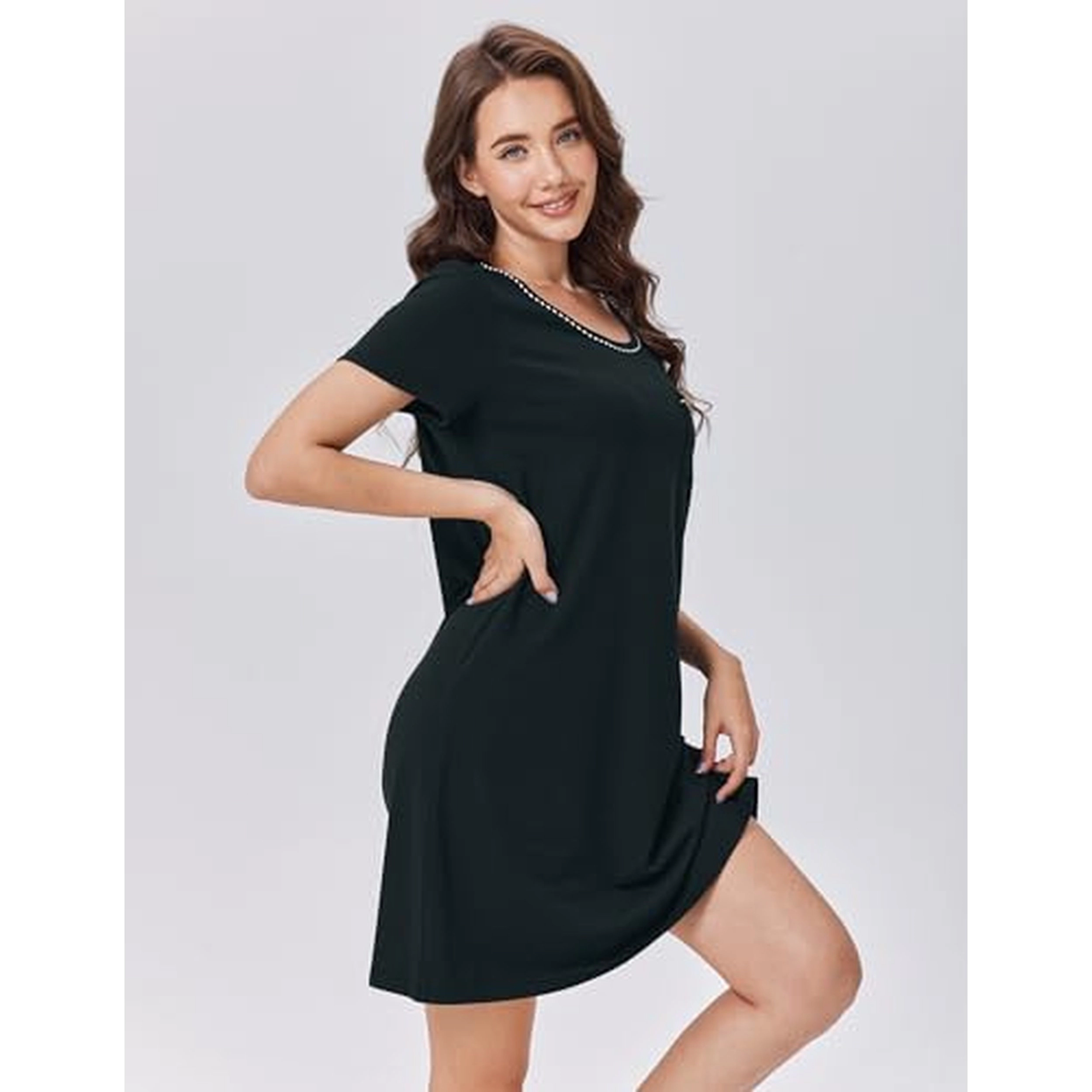 Ekouaer Cotton Nightgowns for Women Soft Sleep Shirt with Pocket Short Sleeve Crewneck Nightshirts