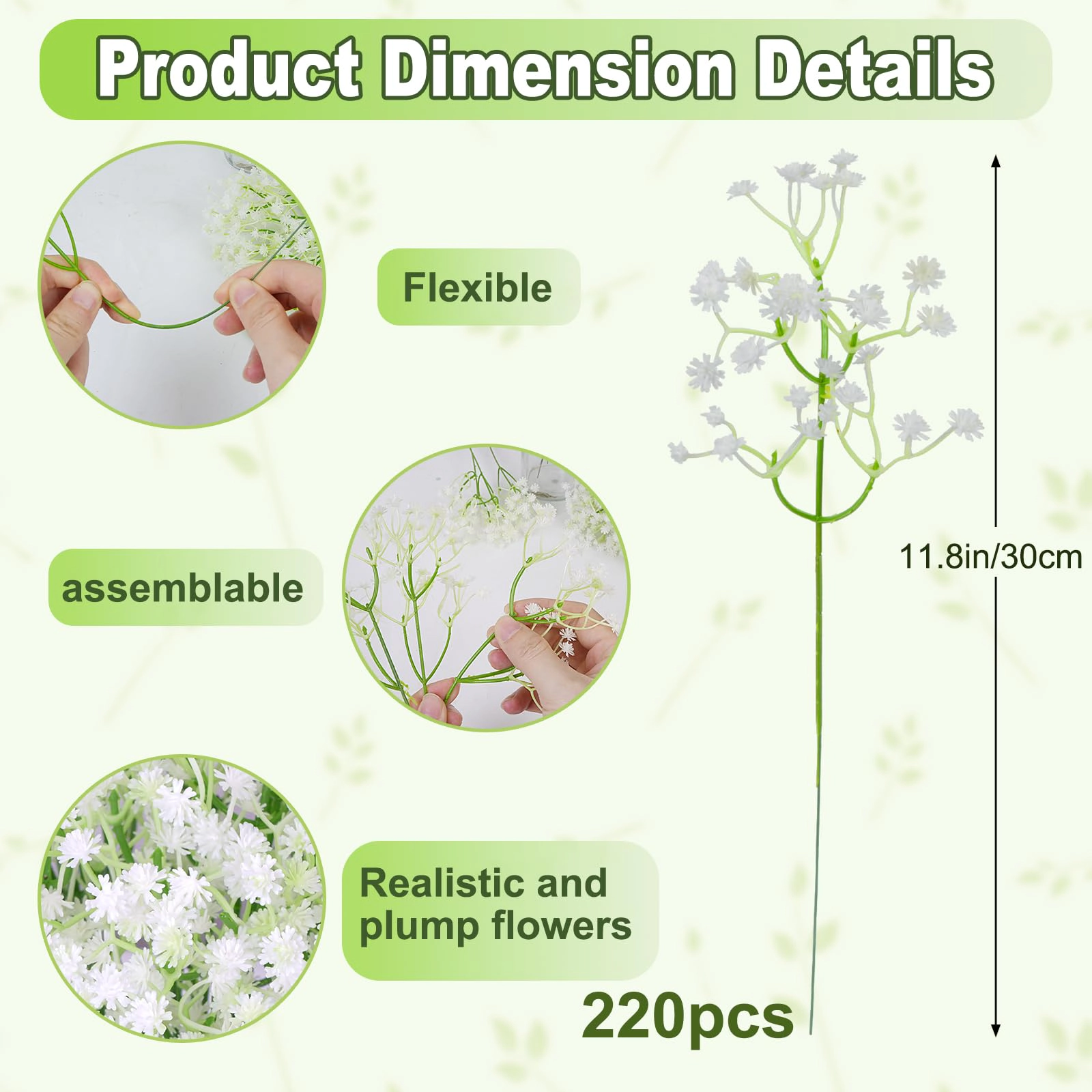 PUPWE 300s Breath Artificial Flowers Bulk White Real Touch