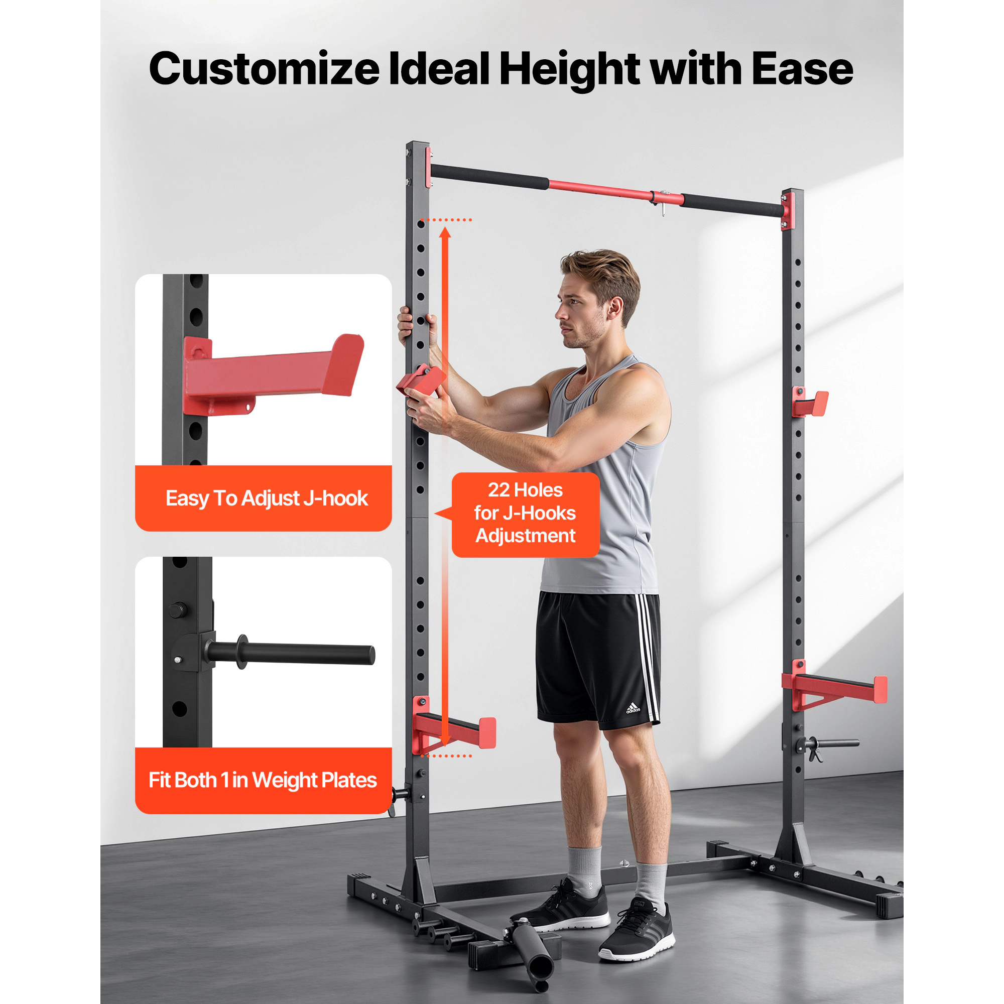 HONGGE Multifunctional Power Cage Squat Rack, 980 lbs Capacity, Width-Adjustable with Landmine & Safety Bars