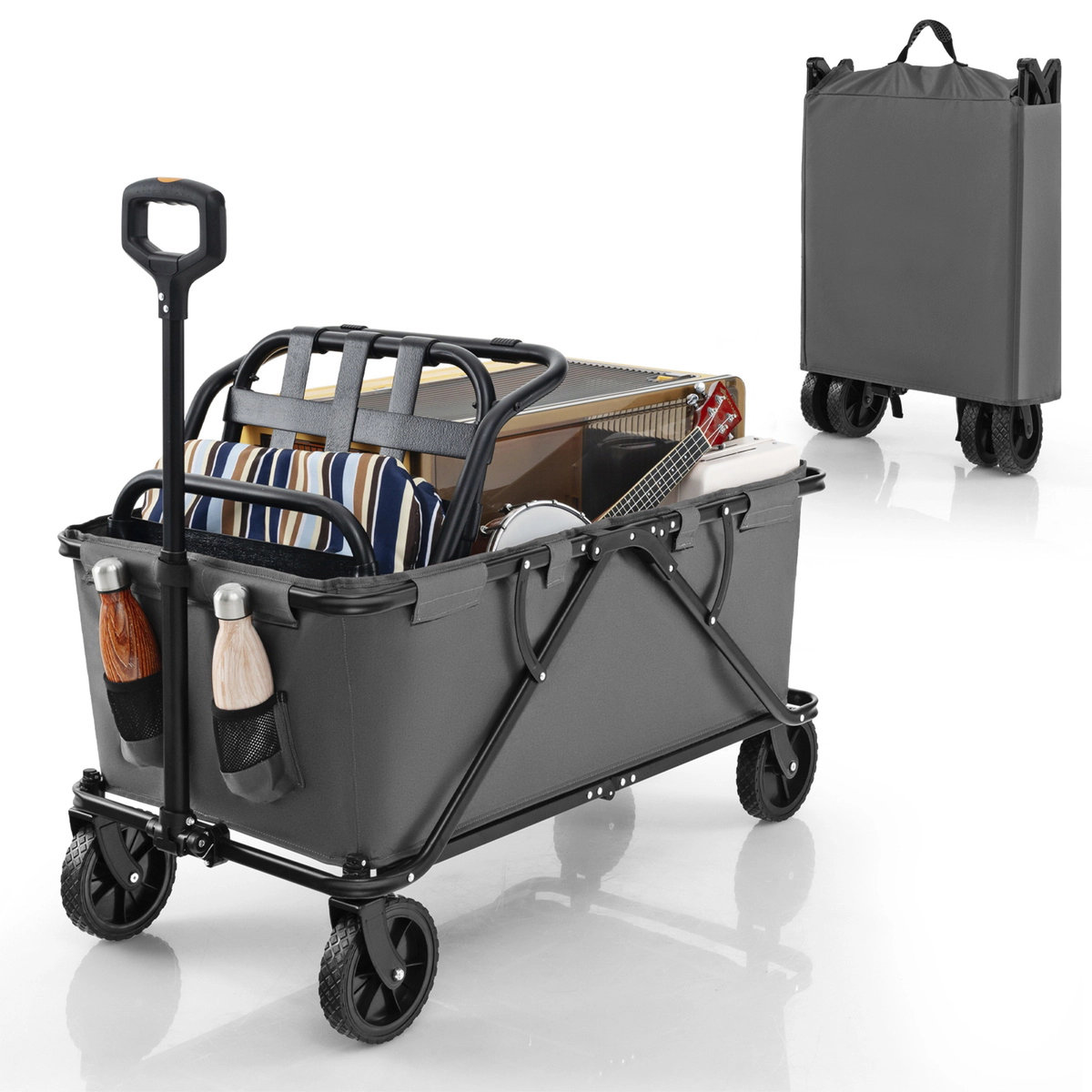 SUGIFT Collapsible Folding Wagon Cart Adjustable Handlebar 45-Gallon Capacity 220-lb Static Load 132-lb Dynamic Load