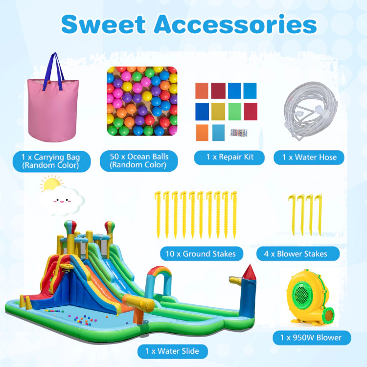 Hivvago Inflatable Water Slide Park Giant Bounce House with 950W Blower