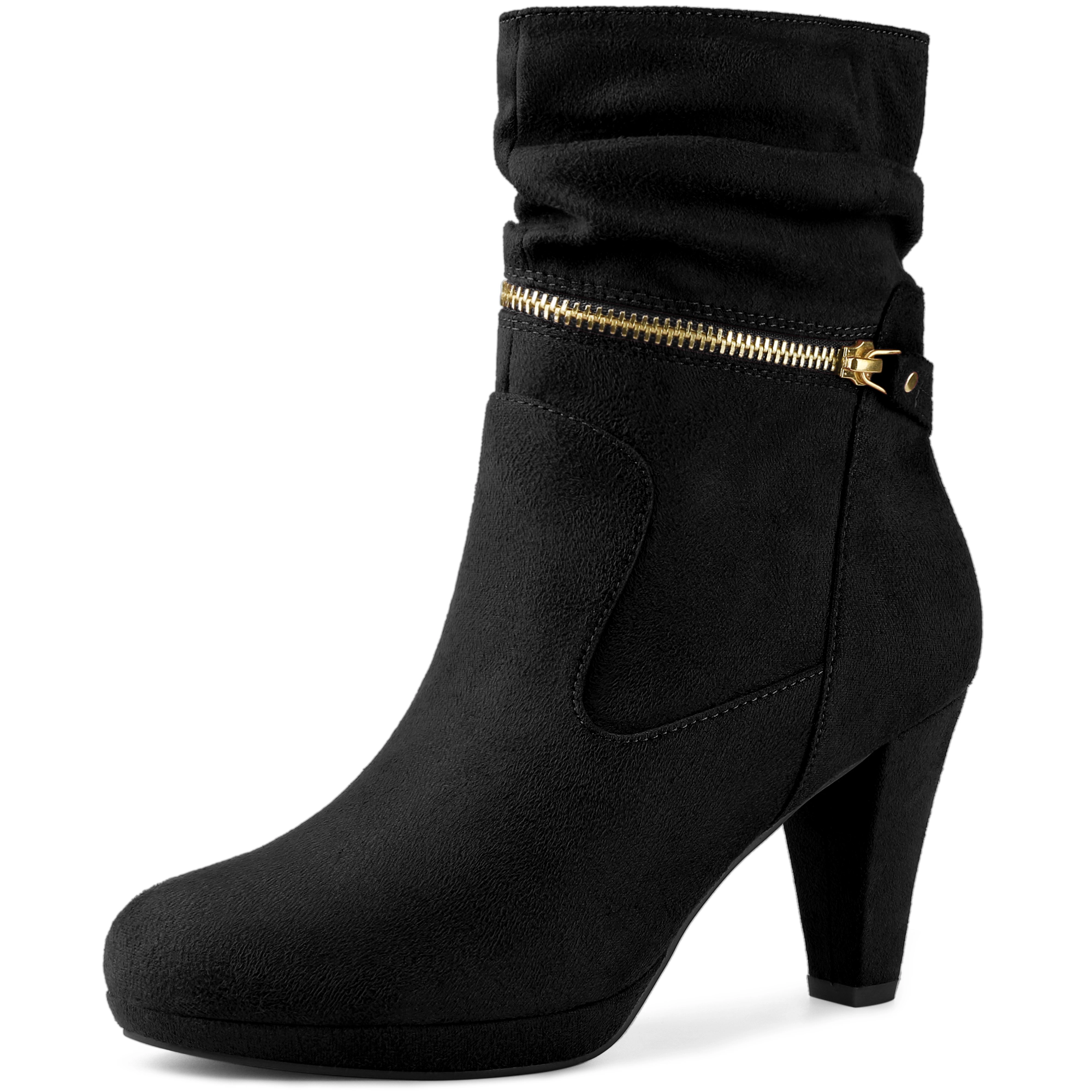 BLISSFUL STEP Women's Platform Zipper Block Heel Ankle Boots