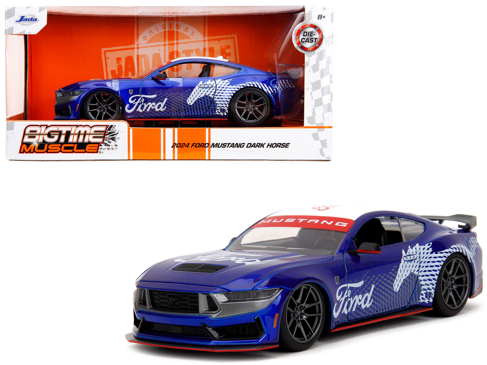 Jada 2024 Ford Mustang Dark Horse Candy Blue with White Top and "Mustang Horse Graphics" "Bigtime Muscle"