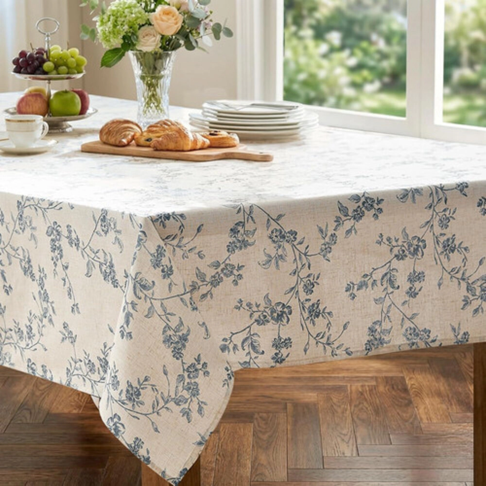 Technopliance Farmhouse Floral Linen Blend Tablecloth 52 x 70 Inch